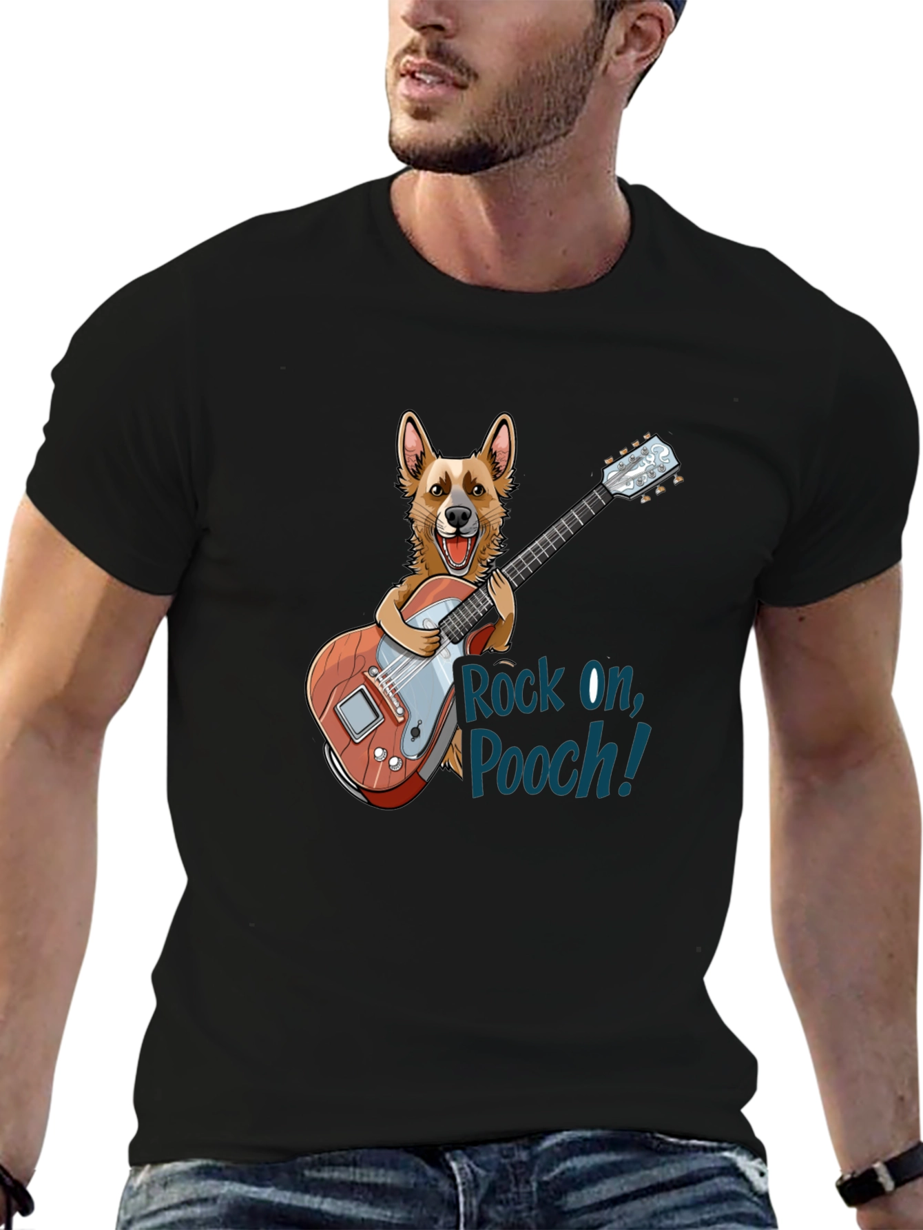 Rock On Pooch! Novelty Graphic T-Shirt