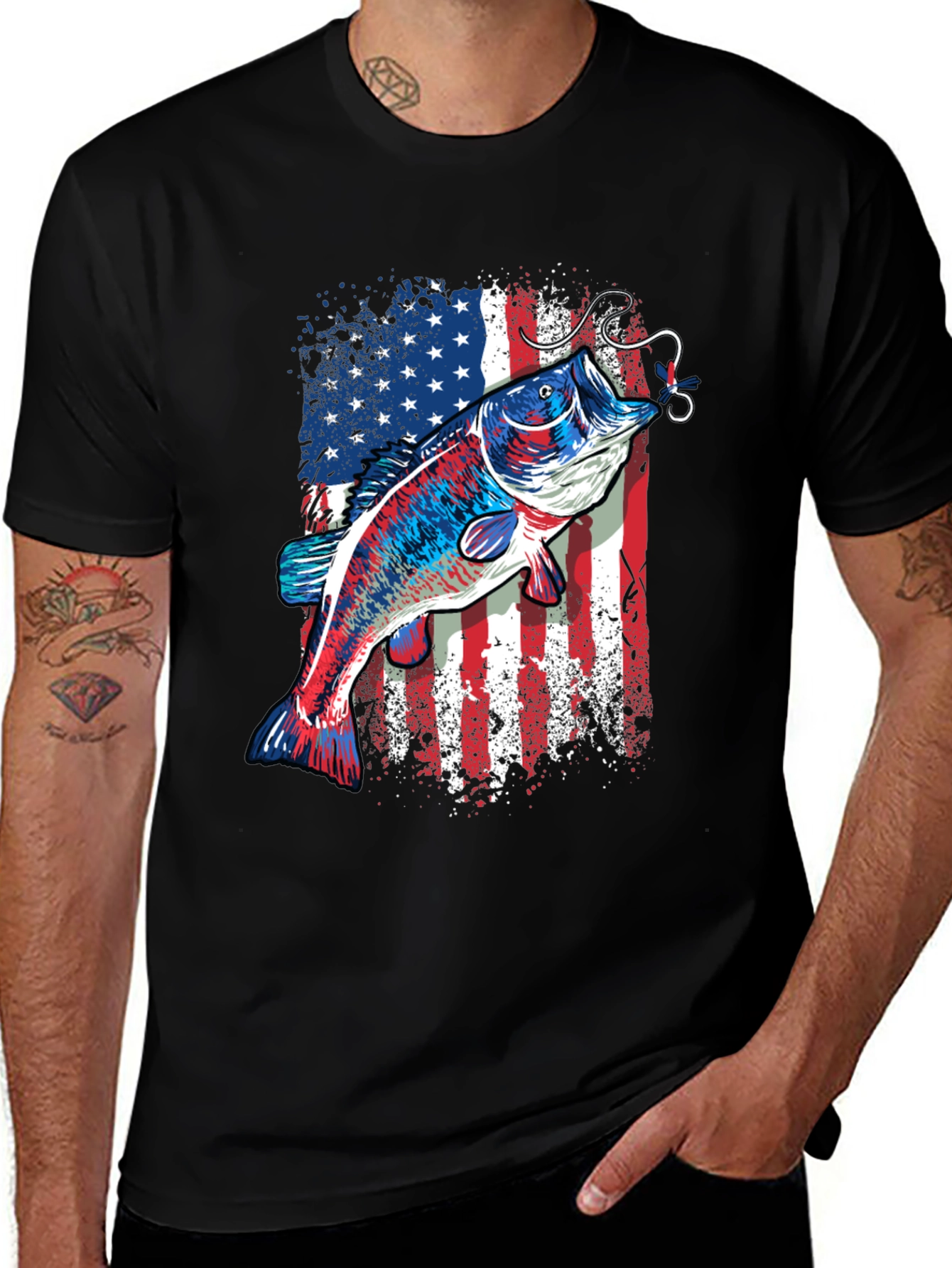 American Flag Bass Fishing T-Shirt