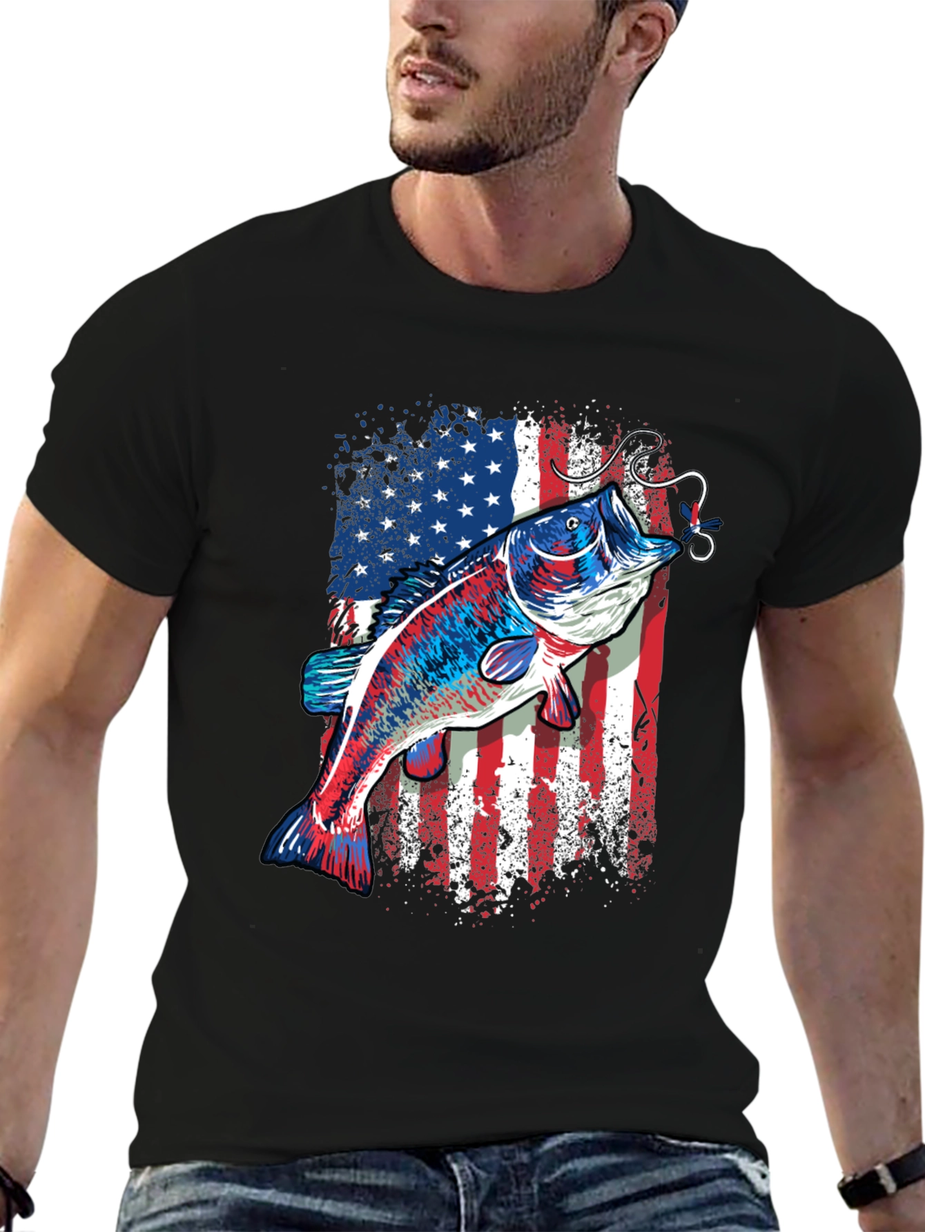American Flag Bass Fishing T-Shirt