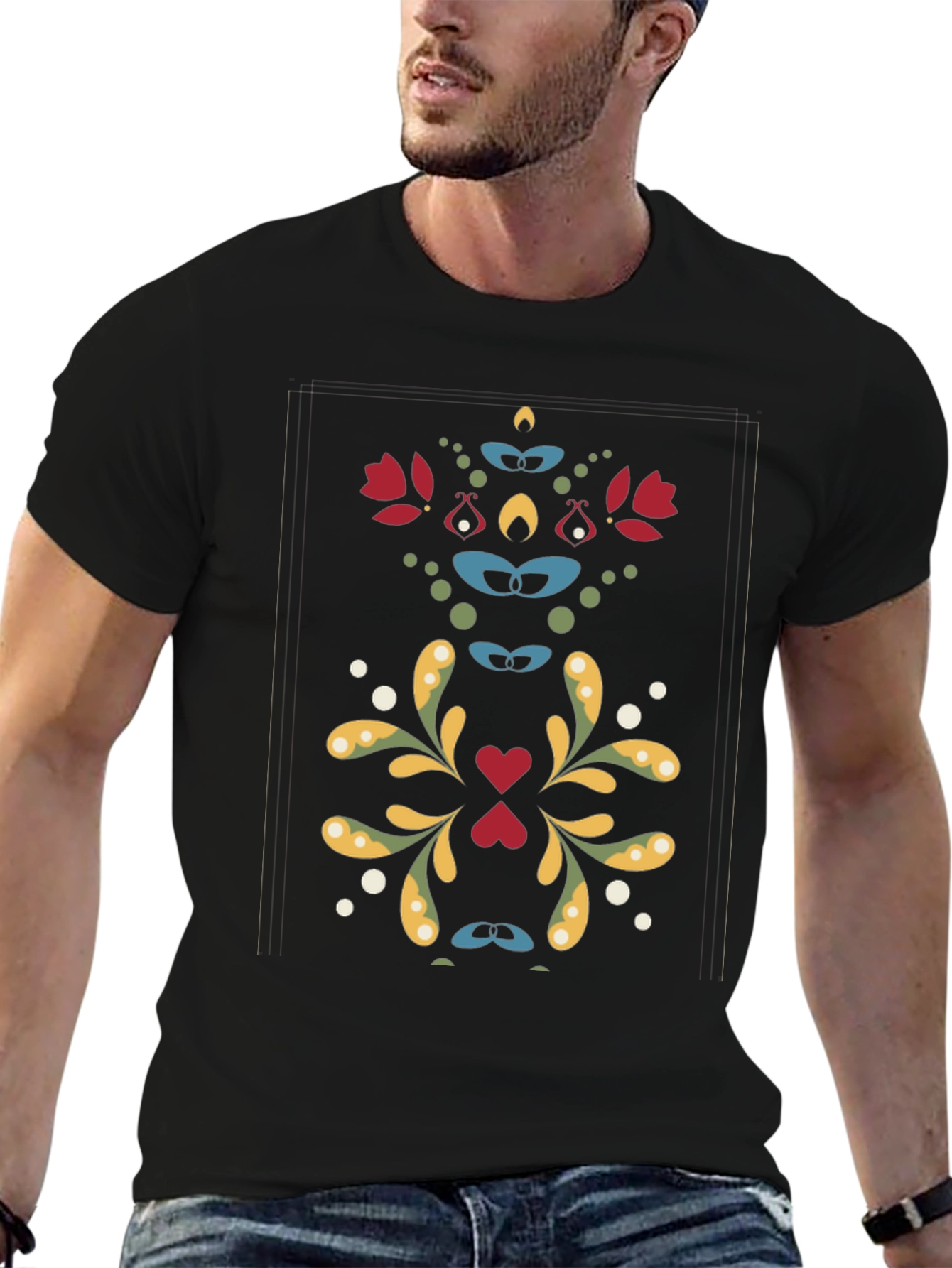 Floral Symmetry Graphic Black T-Shirt