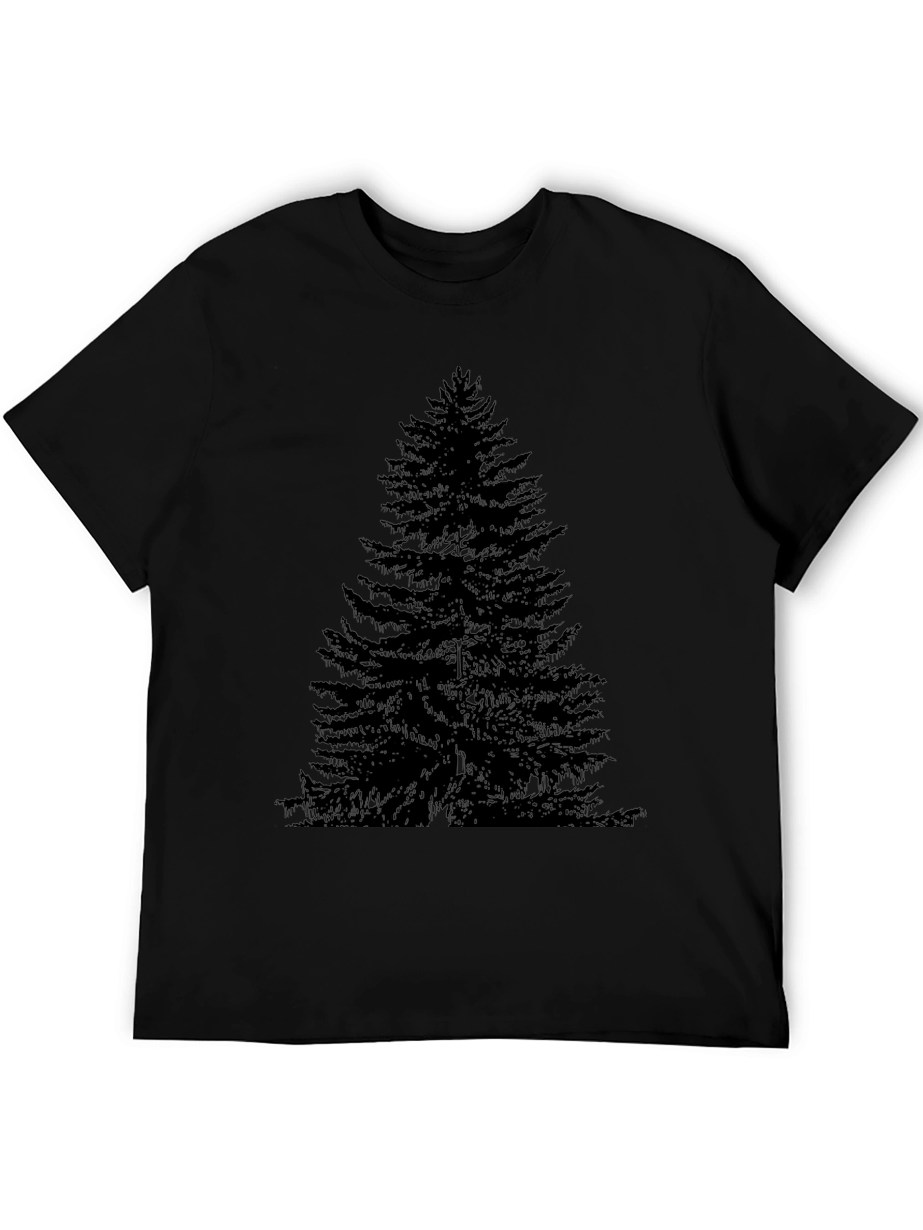 Mens Black T-Shirt with Pine Tree Print