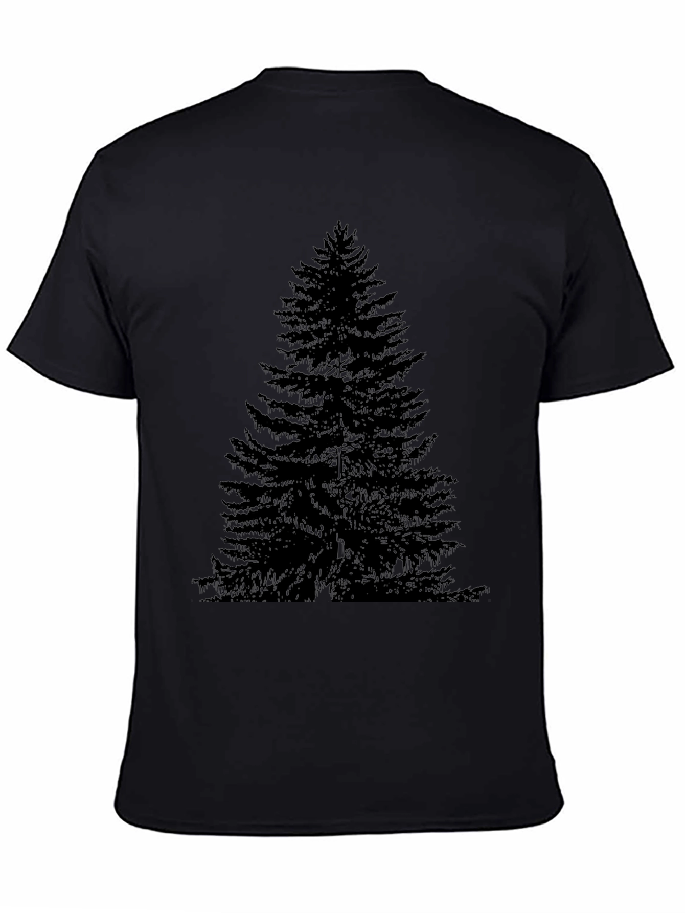 Mens Black T-Shirt with Pine Tree Print