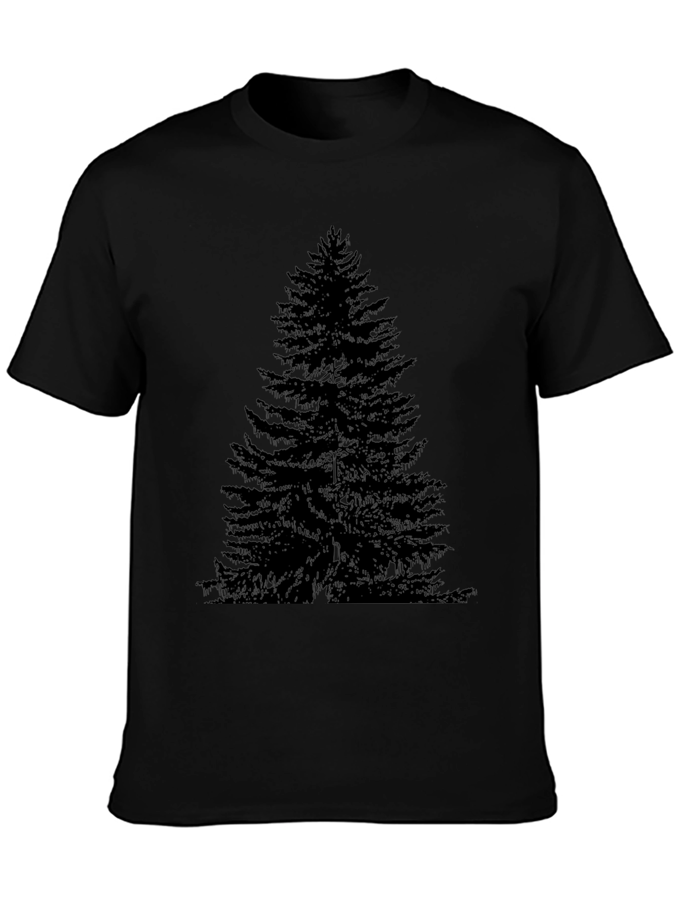 Mens Black T-Shirt with Pine Tree Print