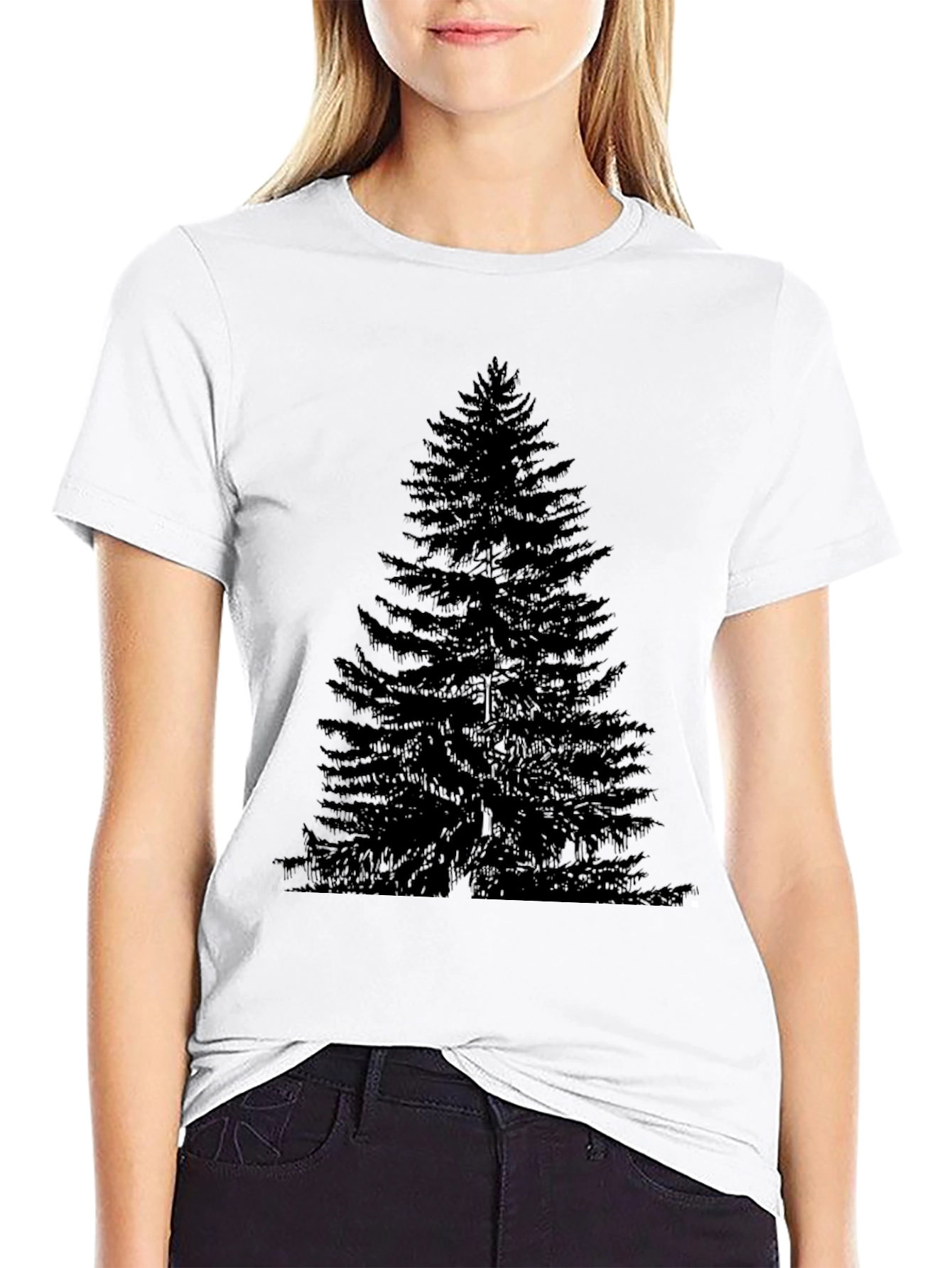 Mens Black T-Shirt with Pine Tree Print