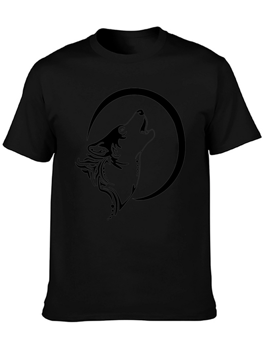 Wolf Howling at Moon Graphic Black T-Shirt