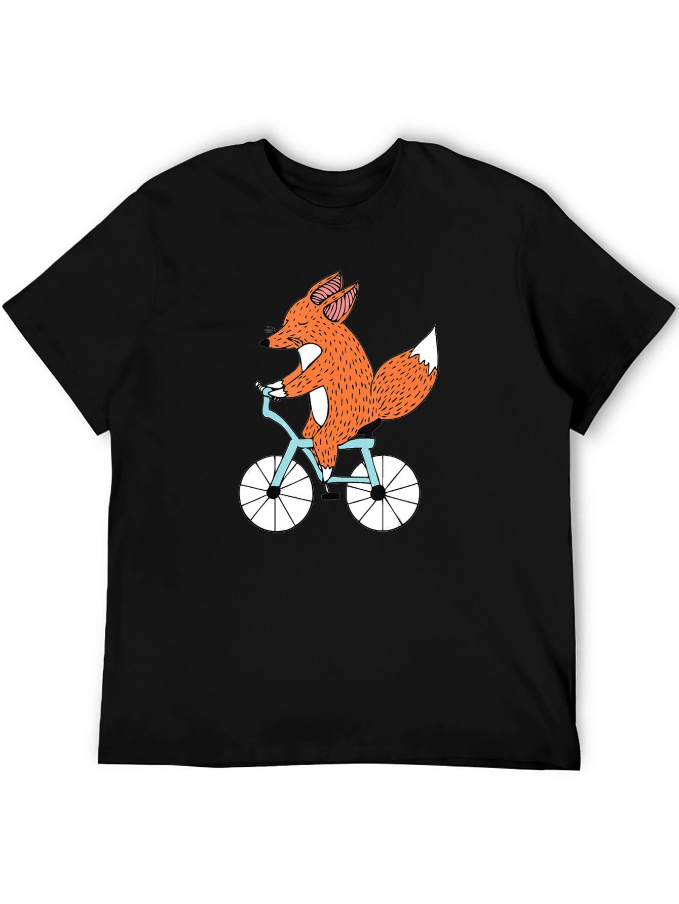 Fox on Bike Graphic Tee - Black Cotton T-Shirt