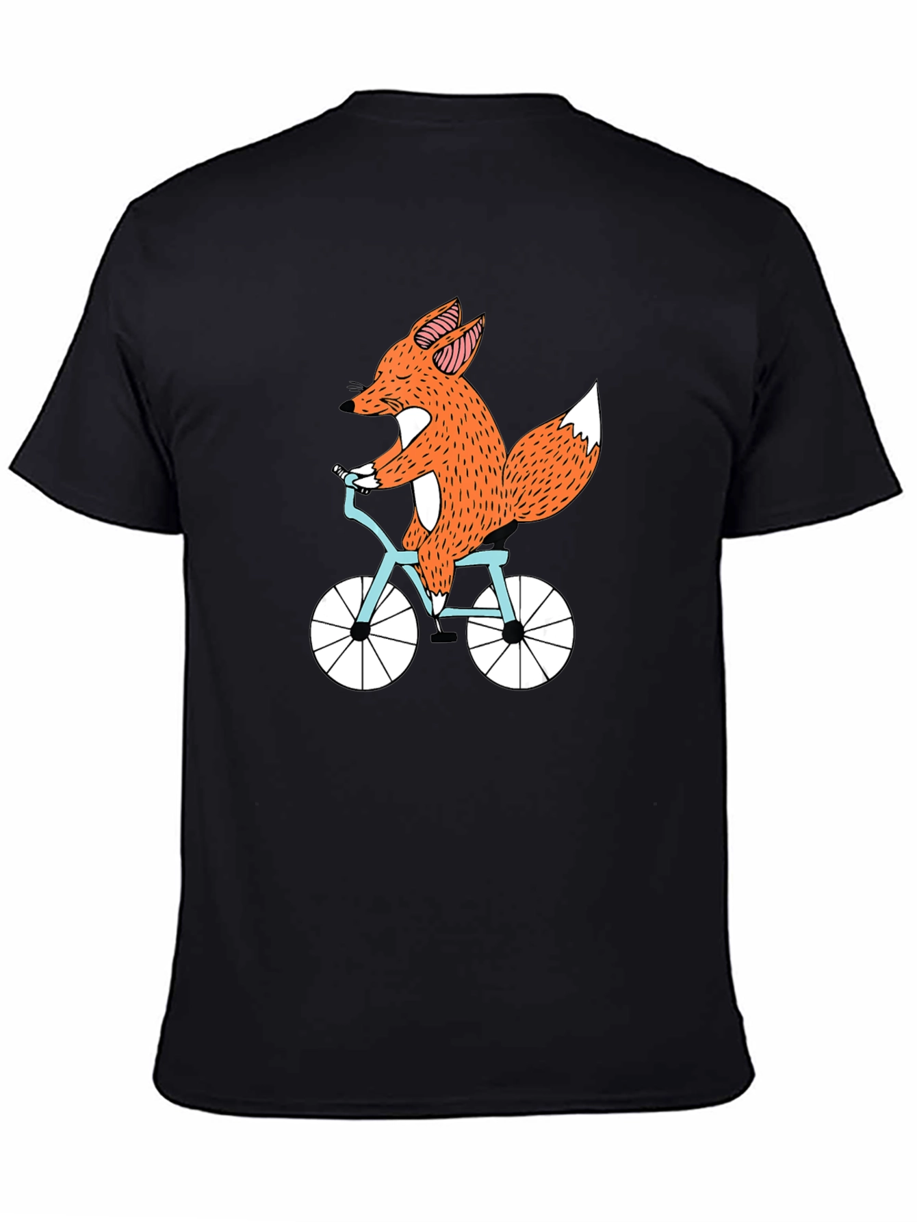 Fox on Bike Graphic Tee - Black Cotton T-Shirt