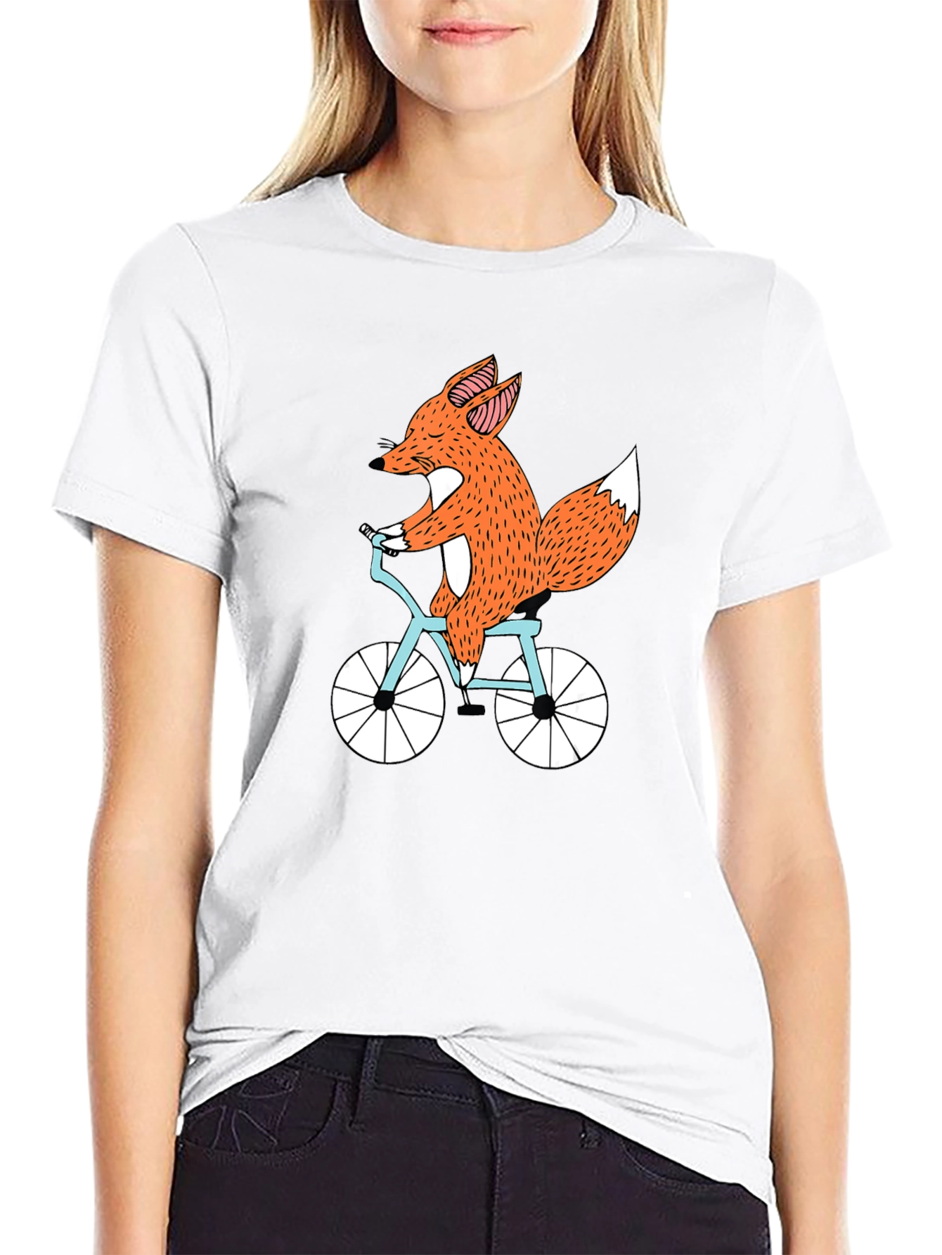Fox on Bike Graphic Tee - Black Cotton T-Shirt