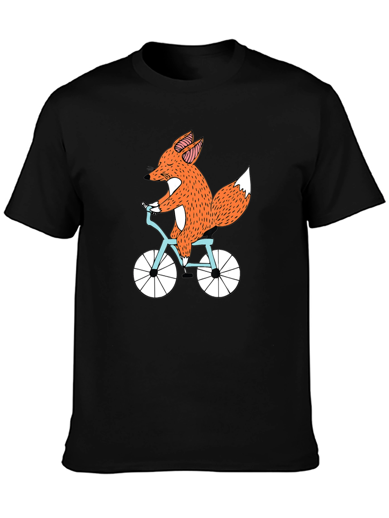 Fox on Bike Graphic Tee - Black Cotton T-Shirt