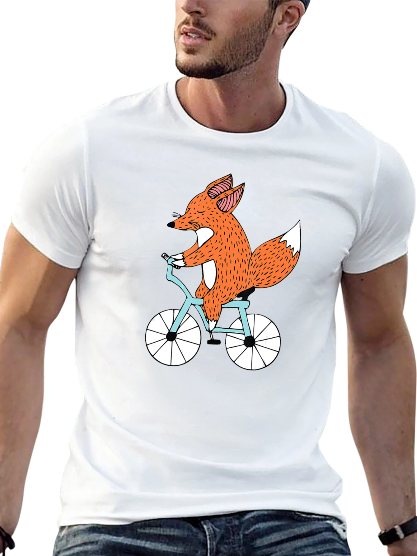 Fox on Bike Graphic Tee - Black Cotton T-Shirt
