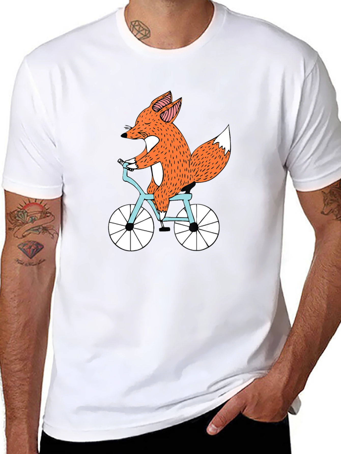Fox on Bike Graphic Tee - Black Cotton T-Shirt