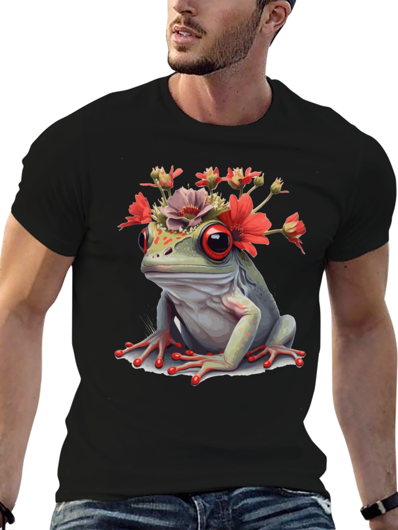 Frog with Flowers Graphic T-Shirt