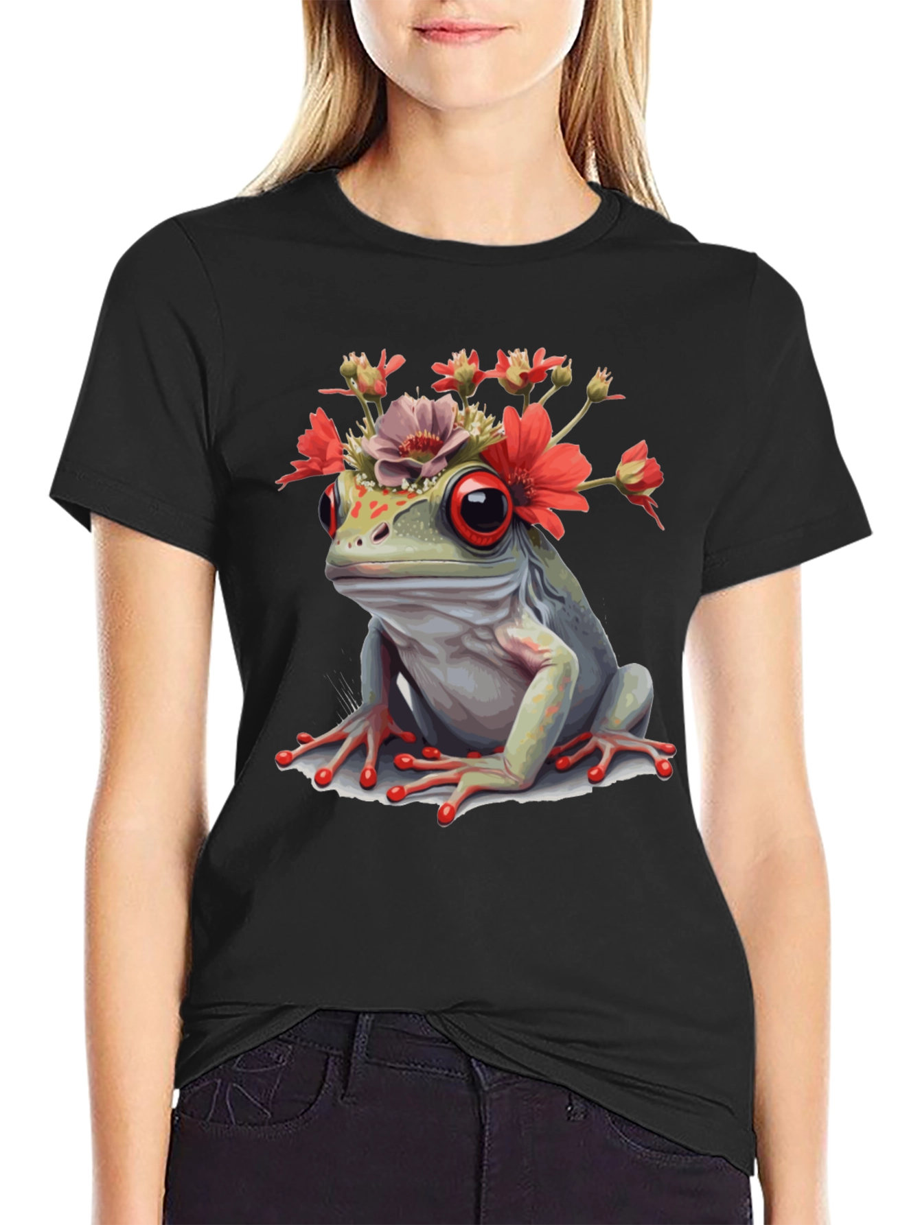 Frog with Flowers Graphic T-Shirt