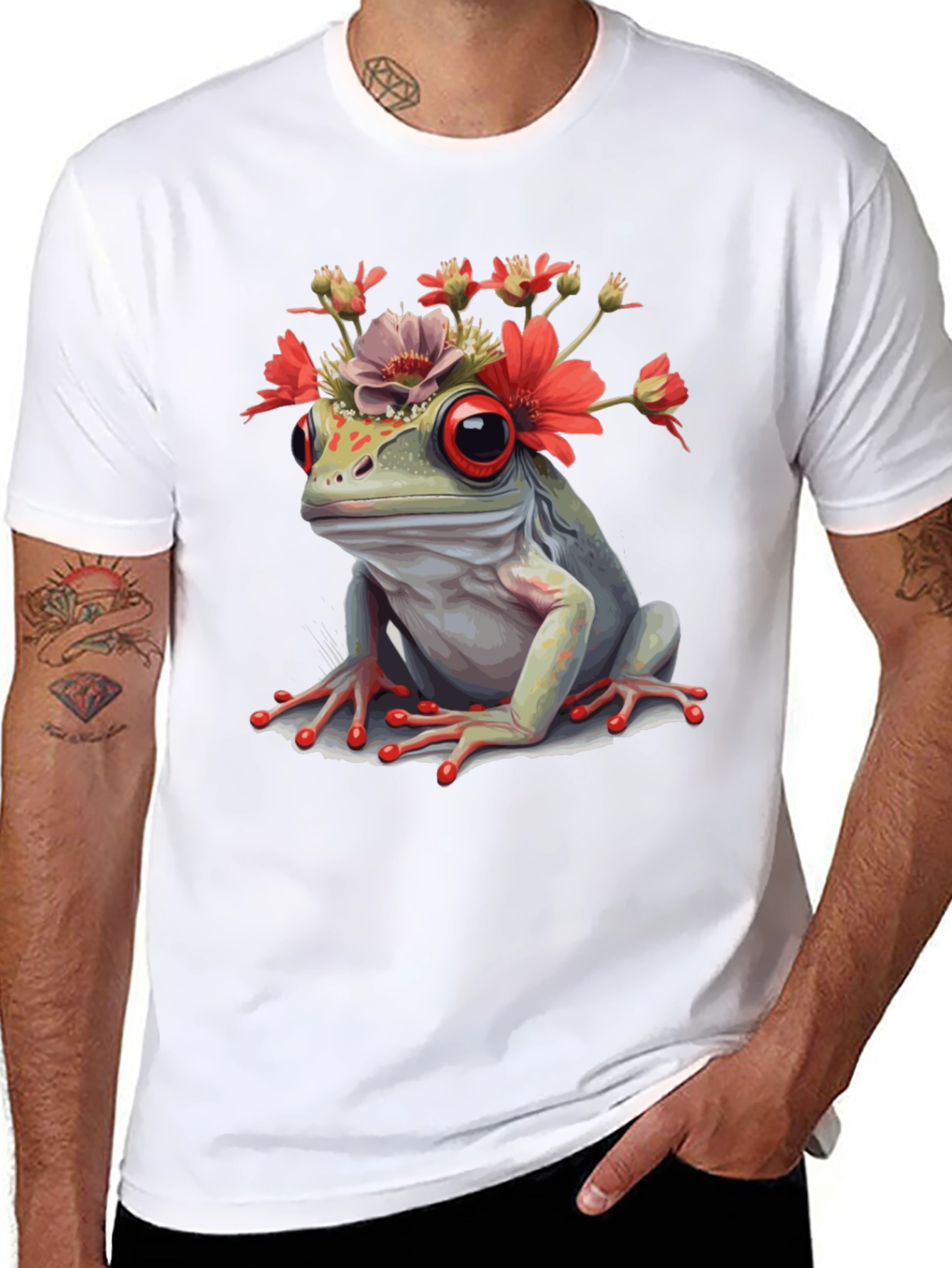 Frog with Flowers Graphic T-Shirt