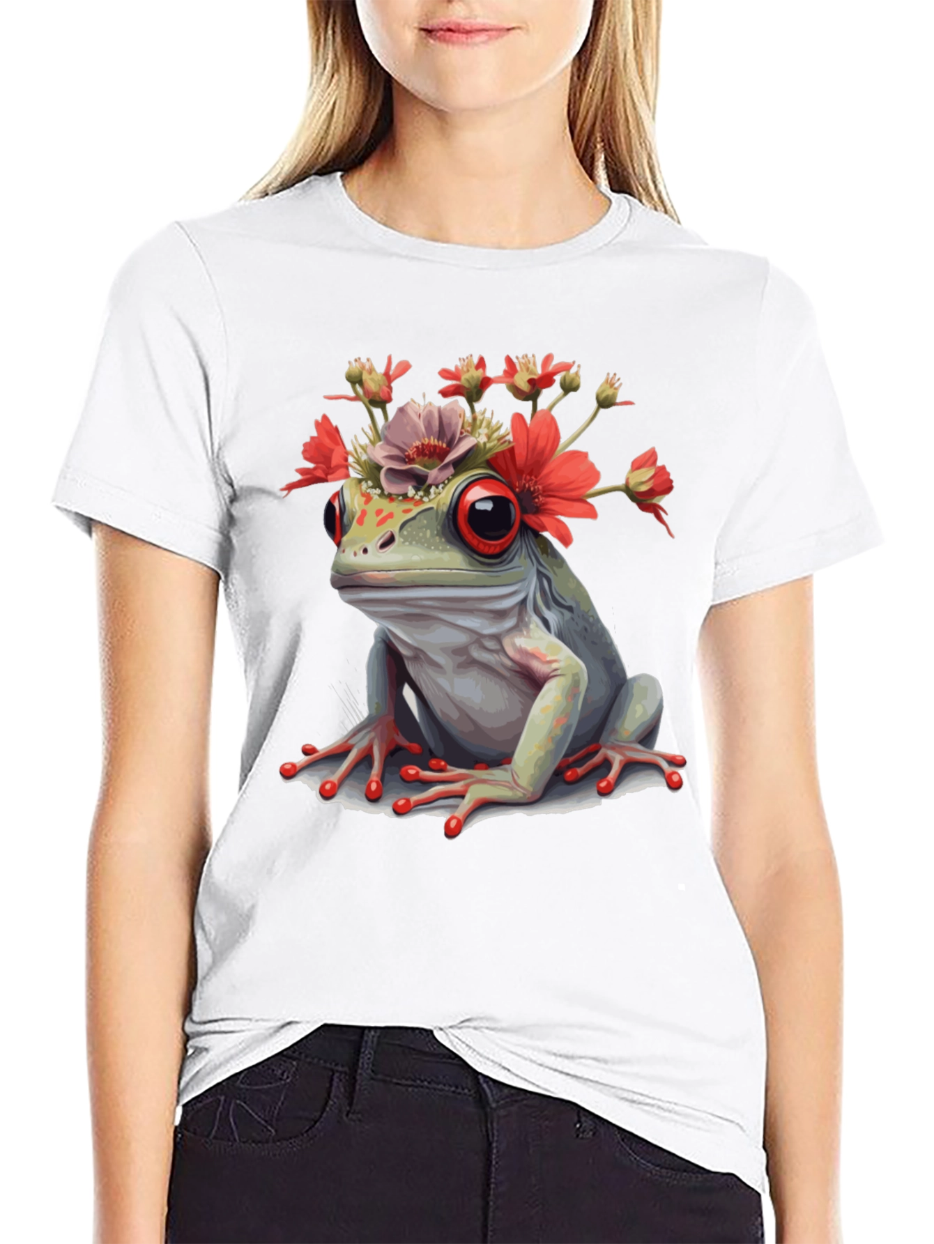 Frog with Flowers Graphic T-Shirt