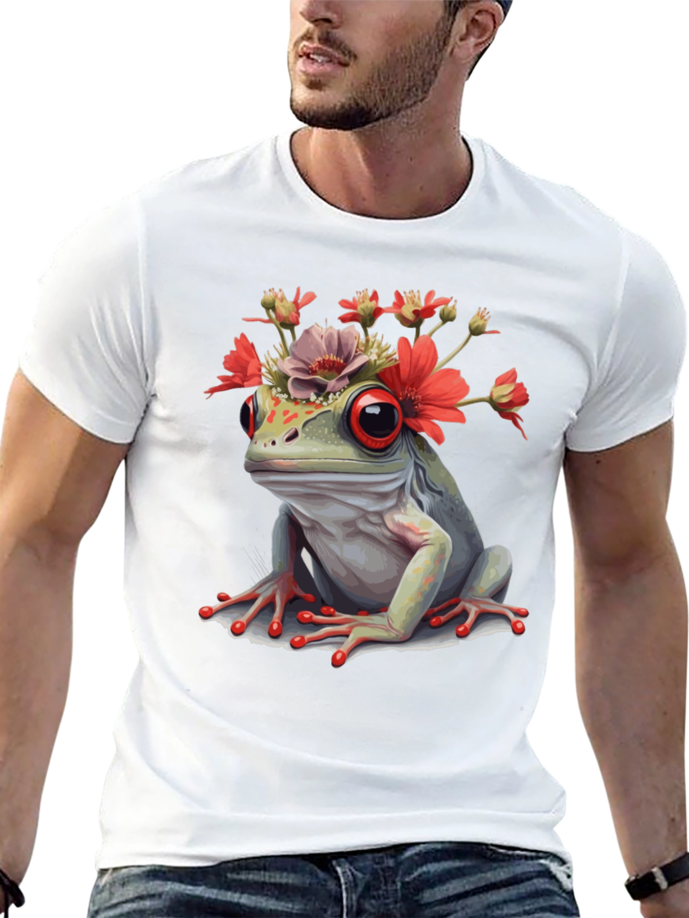 Frog with Flowers Graphic T-Shirt