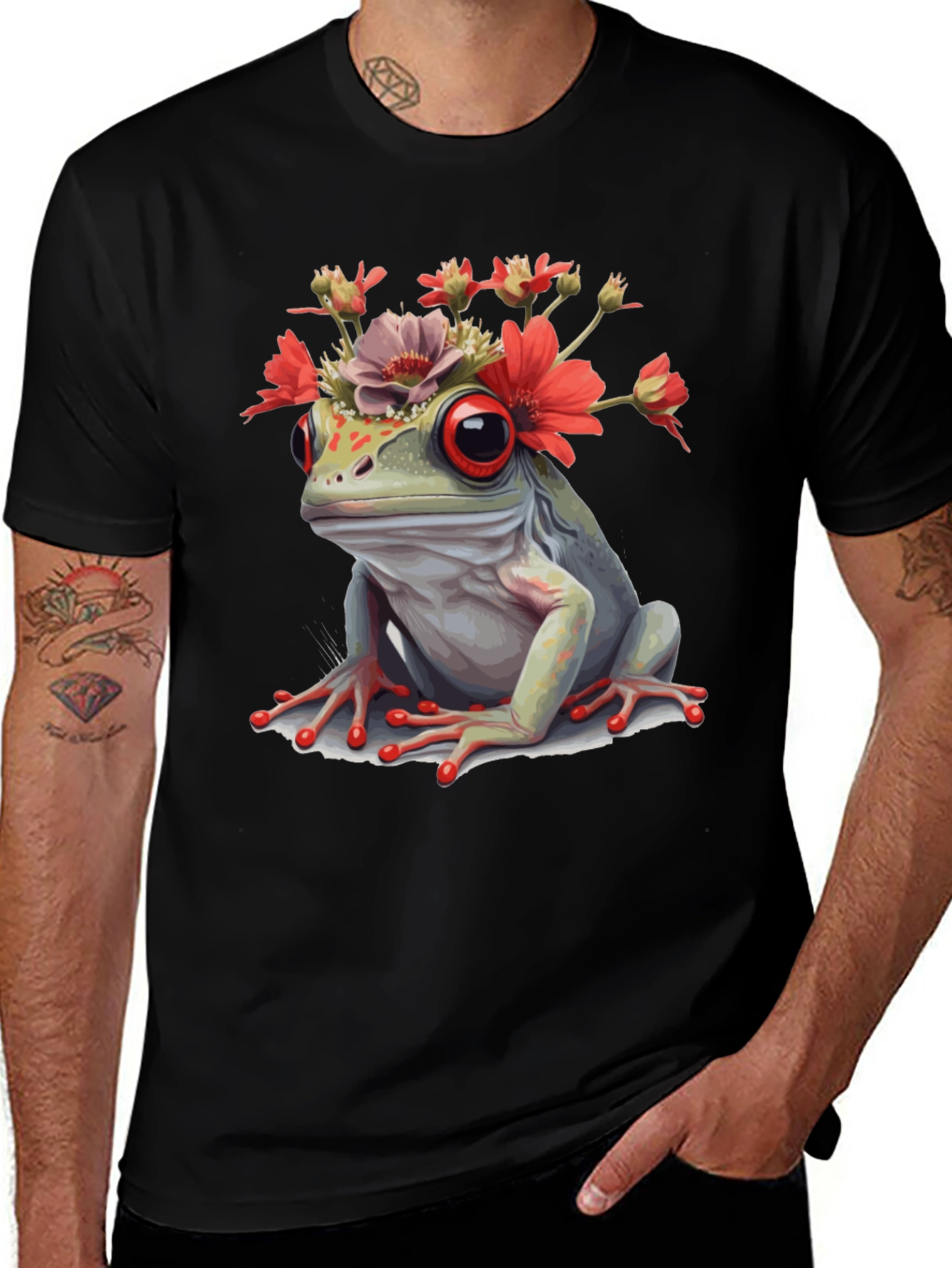 Frog with Flowers Graphic T-Shirt