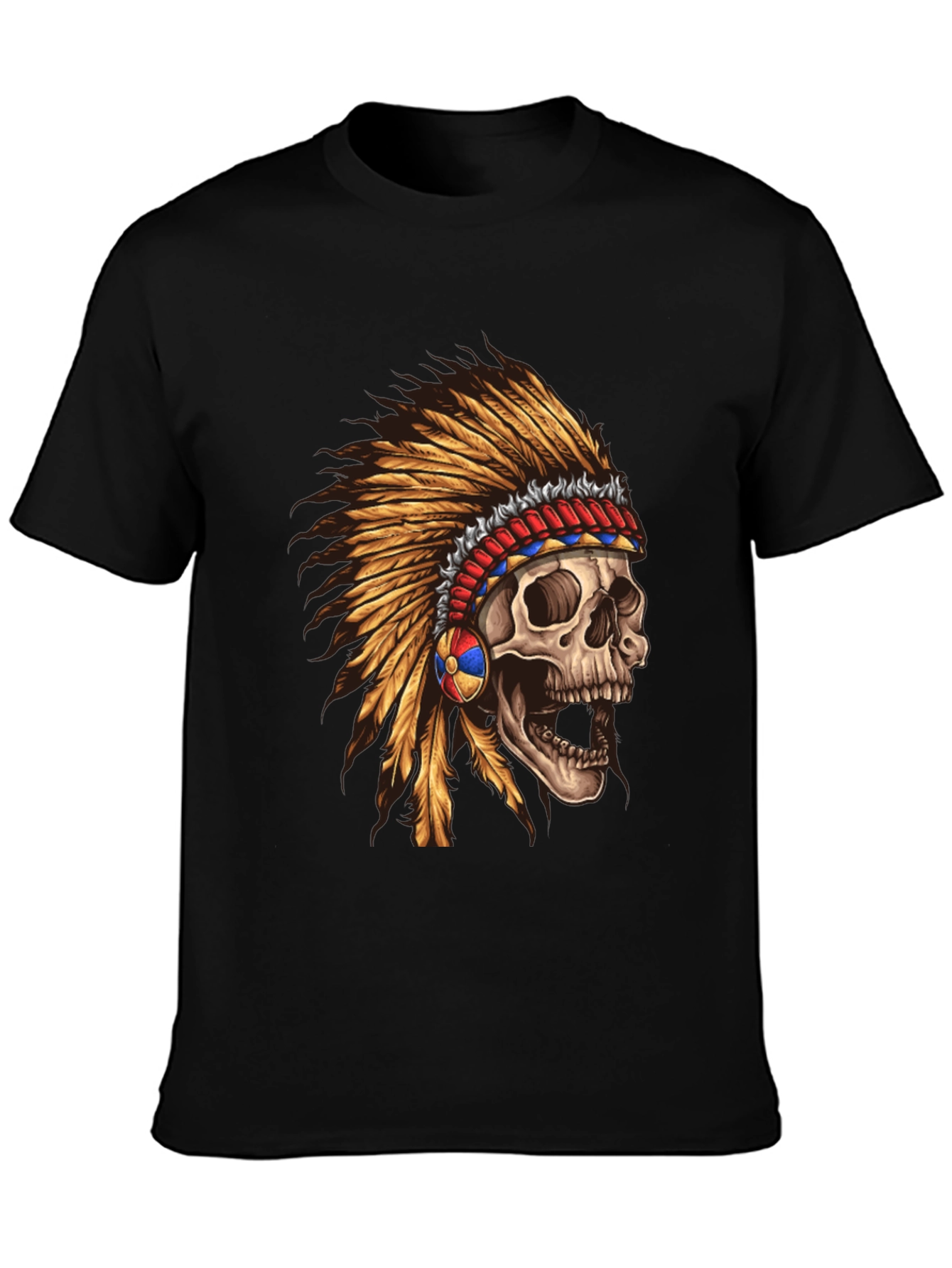 Skull Chief T-Shirt - Native American Headdress Design