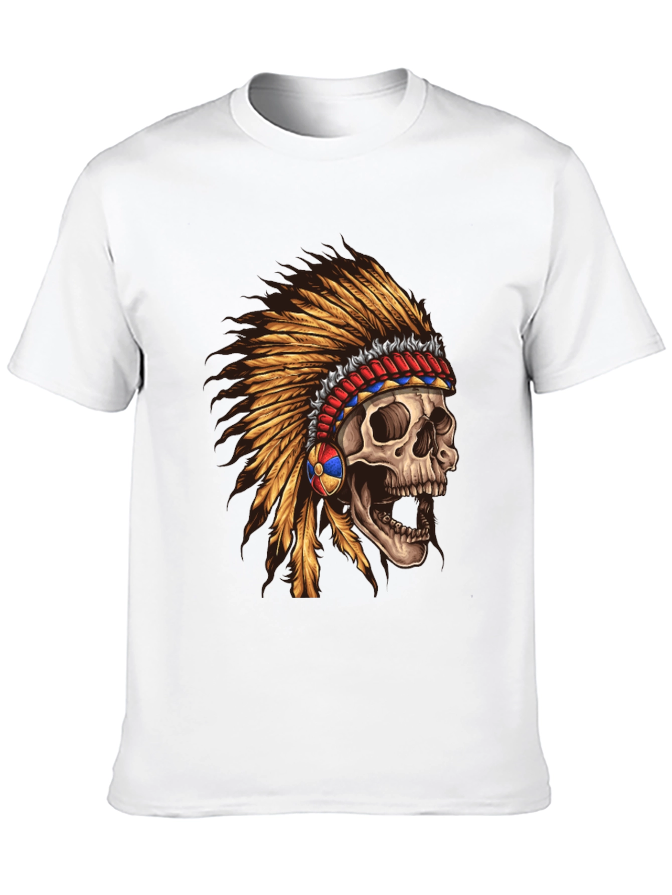 Skull Chief T-Shirt - Native American Headdress Design