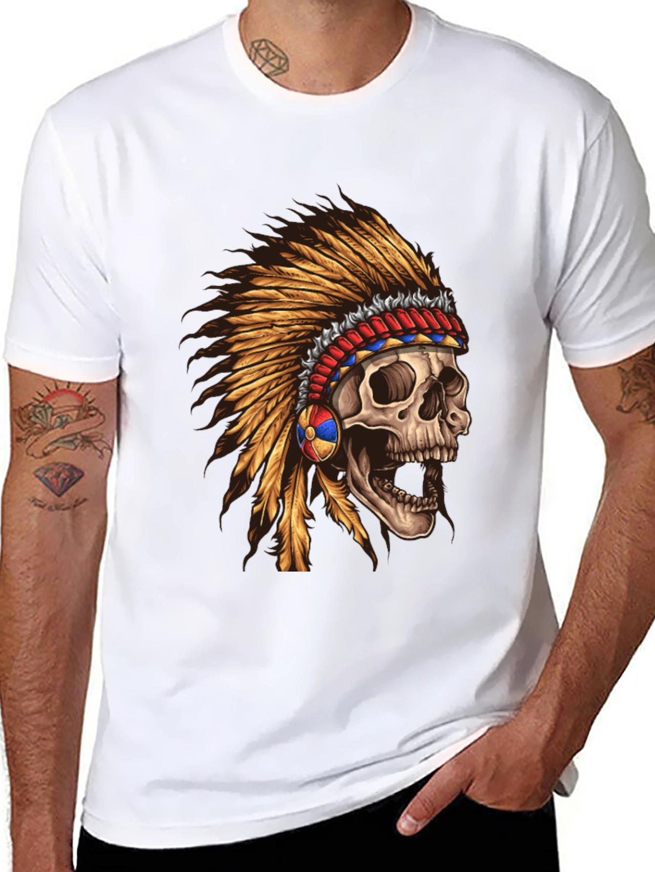 Skull Chief T-Shirt - Native American Headdress Design