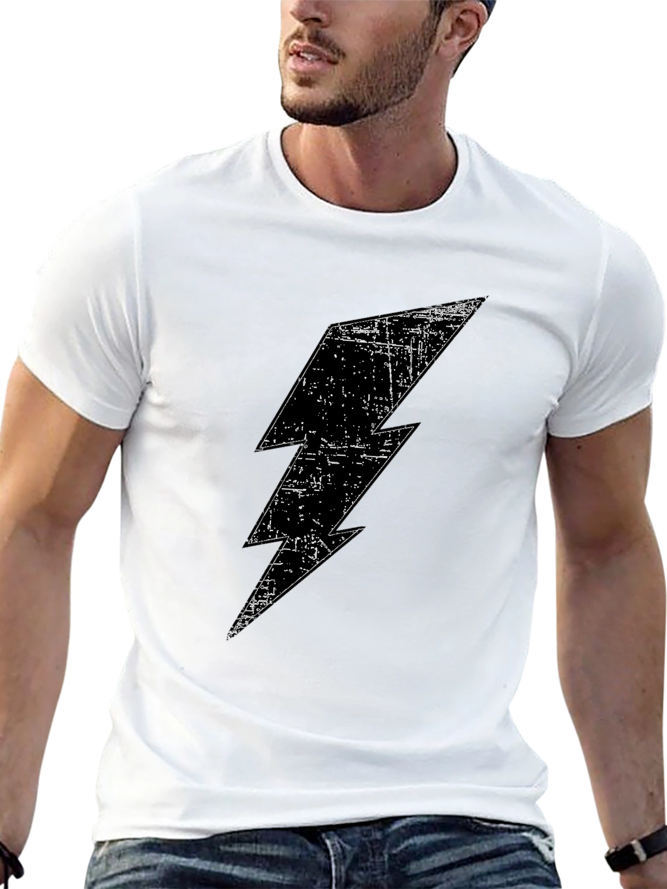 Black T-Shirt with Lightning Bolt Graphic