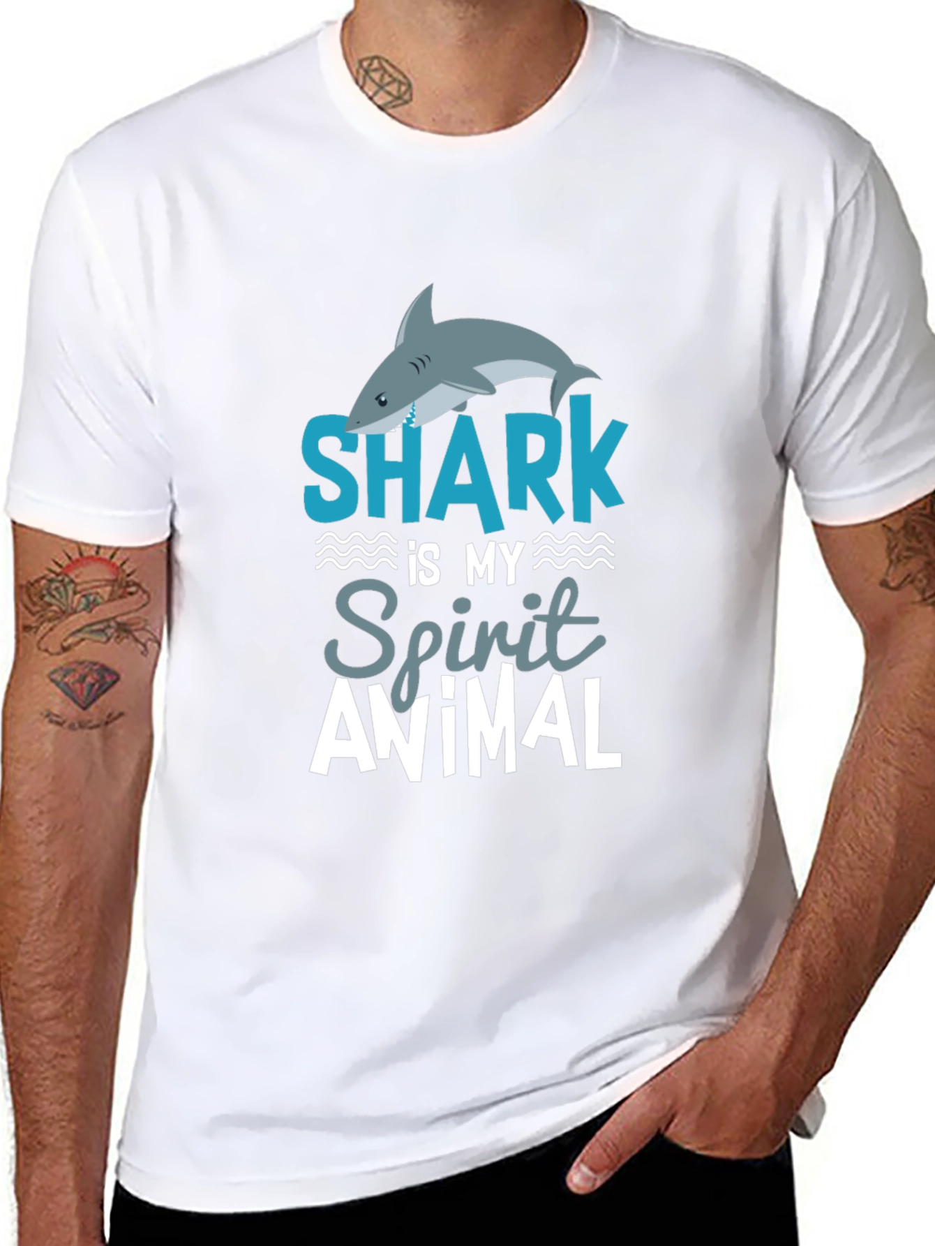 Shark Spirit Animal Graphic T-Shirt - Mens Black Tee