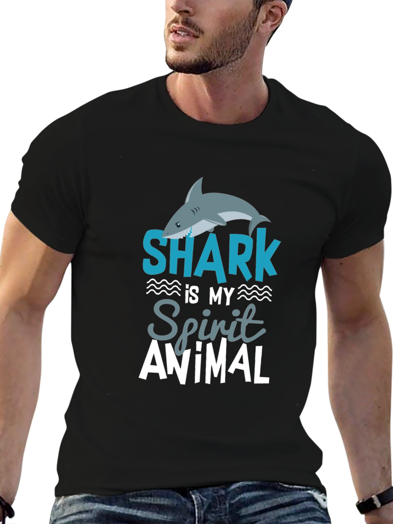 Shark Spirit Animal Graphic T-Shirt - Mens Black Tee