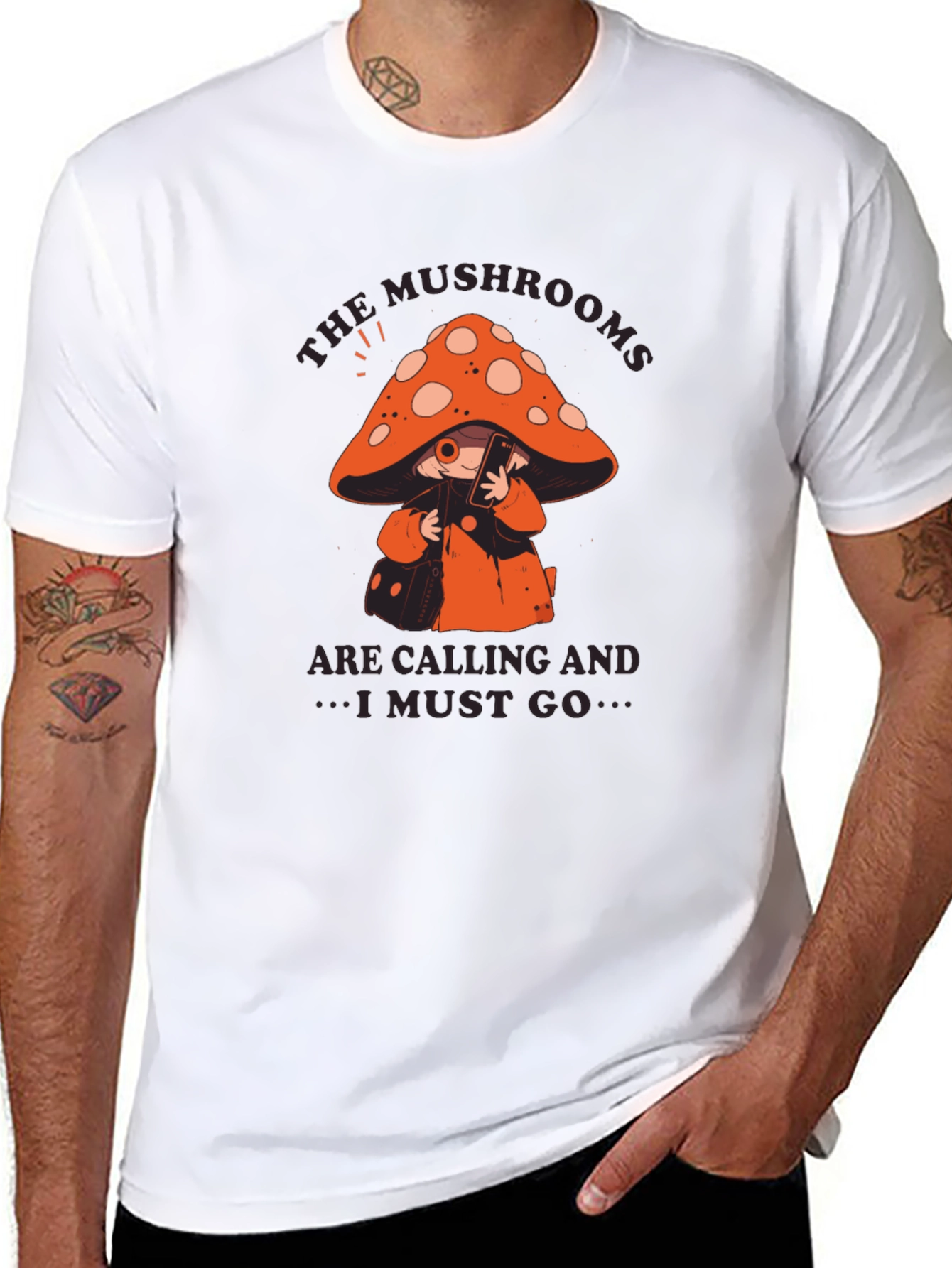 Mushroom Calling T-Shirt - Black Cotton Blend