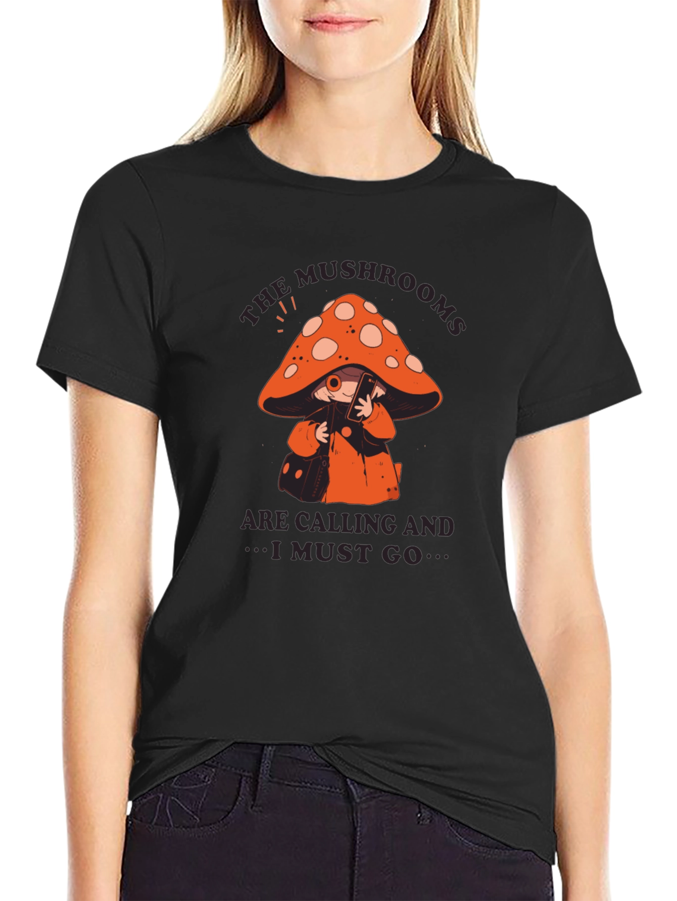Mushroom Calling T-Shirt - Black Cotton Blend