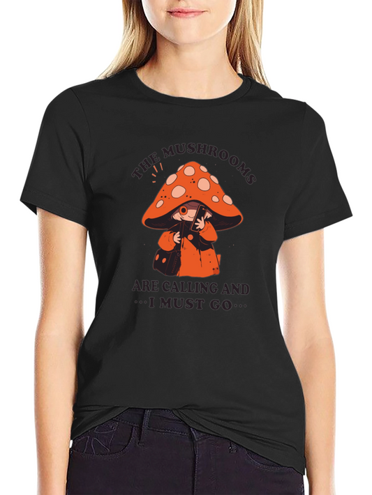 Mushroom Calling T-Shirt - Black Cotton Blend
