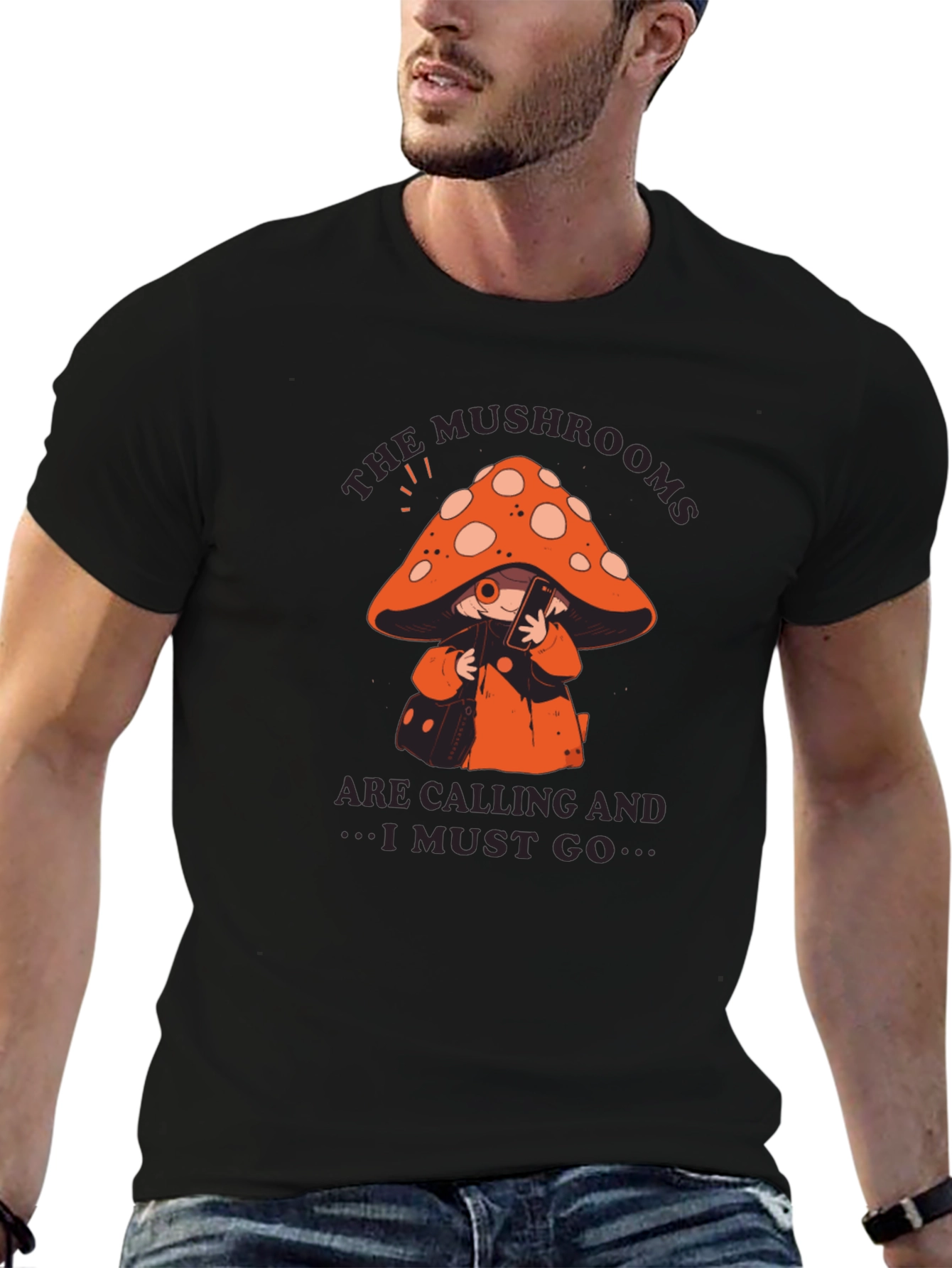 Mushroom Calling T-Shirt - Black Cotton Blend