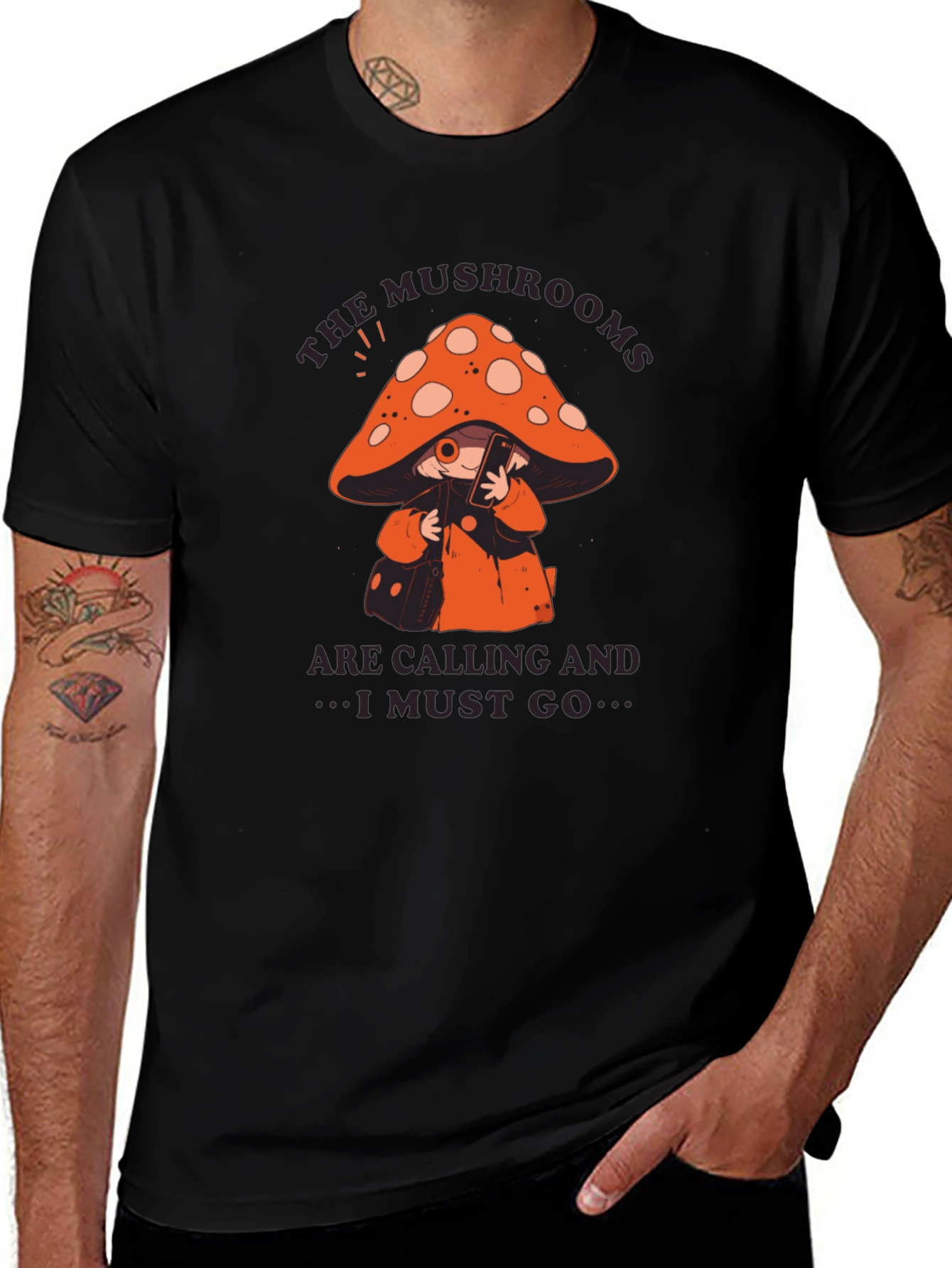 Mushroom Calling T-Shirt - Black Cotton Blend