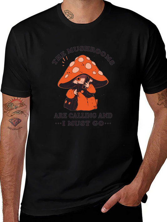 Mushroom Calling T-Shirt - Black Cotton Blend