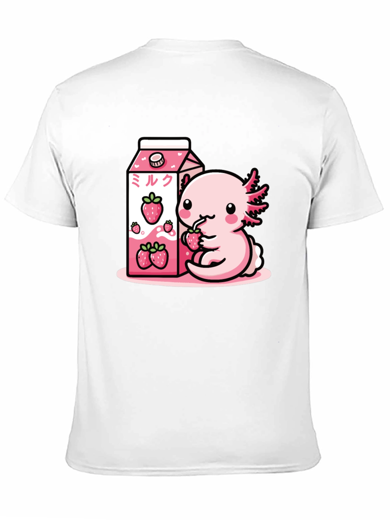 Axolotl & Strawberry Milk T-Shirt - Cute Kawaii Design