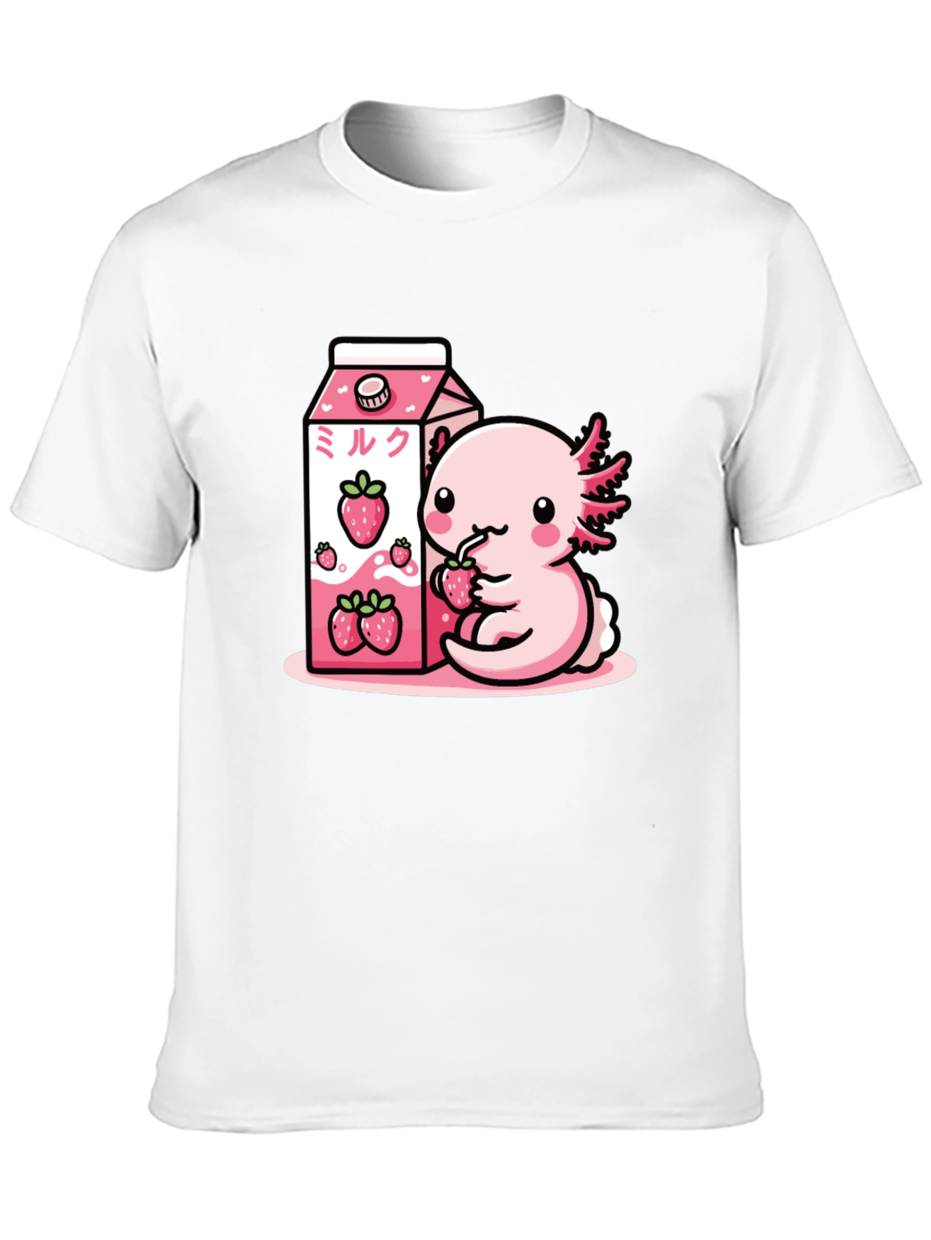 Axolotl & Strawberry Milk T-Shirt - Cute Kawaii Design