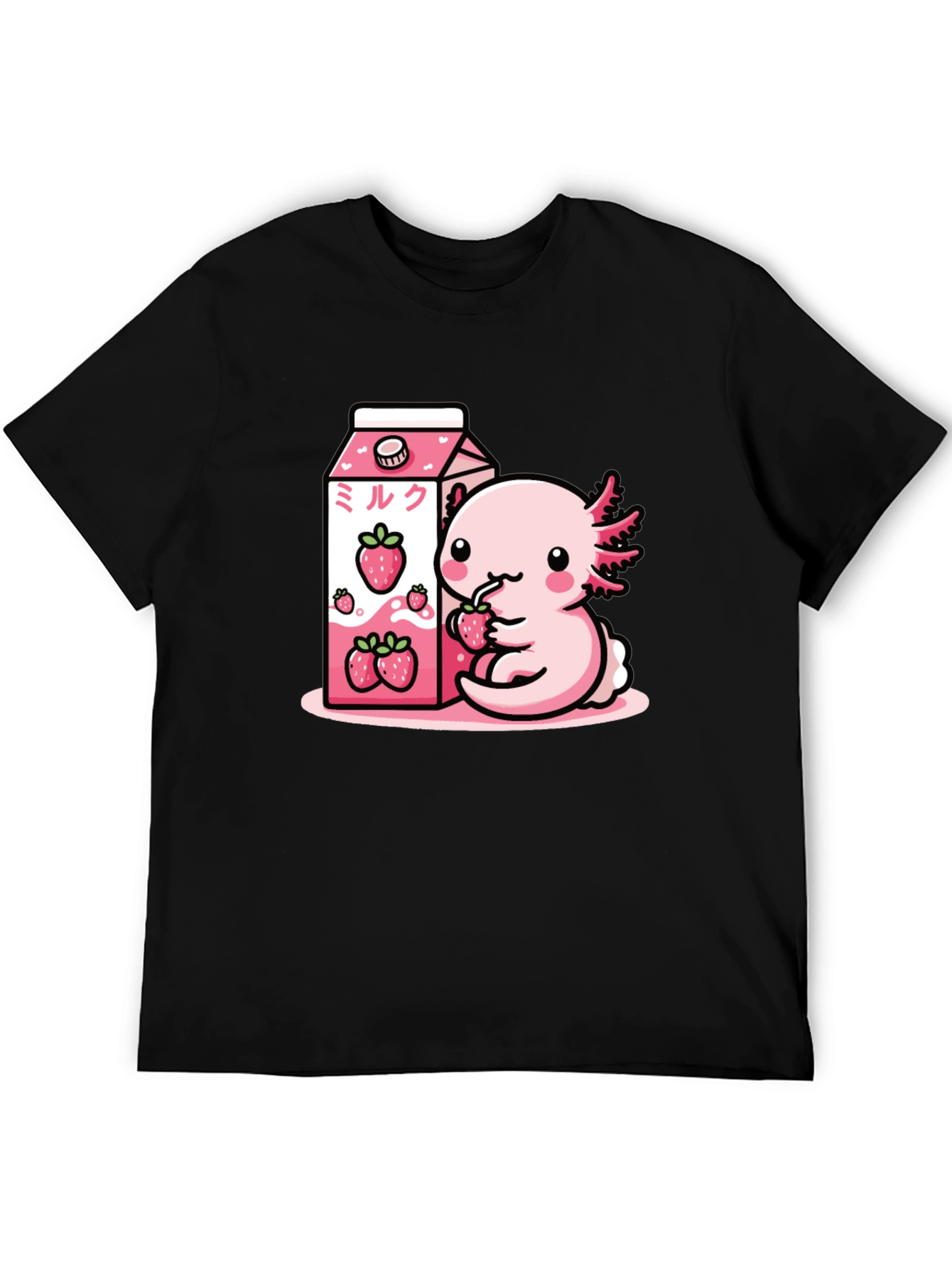 Axolotl & Strawberry Milk T-Shirt - Cute Kawaii Design