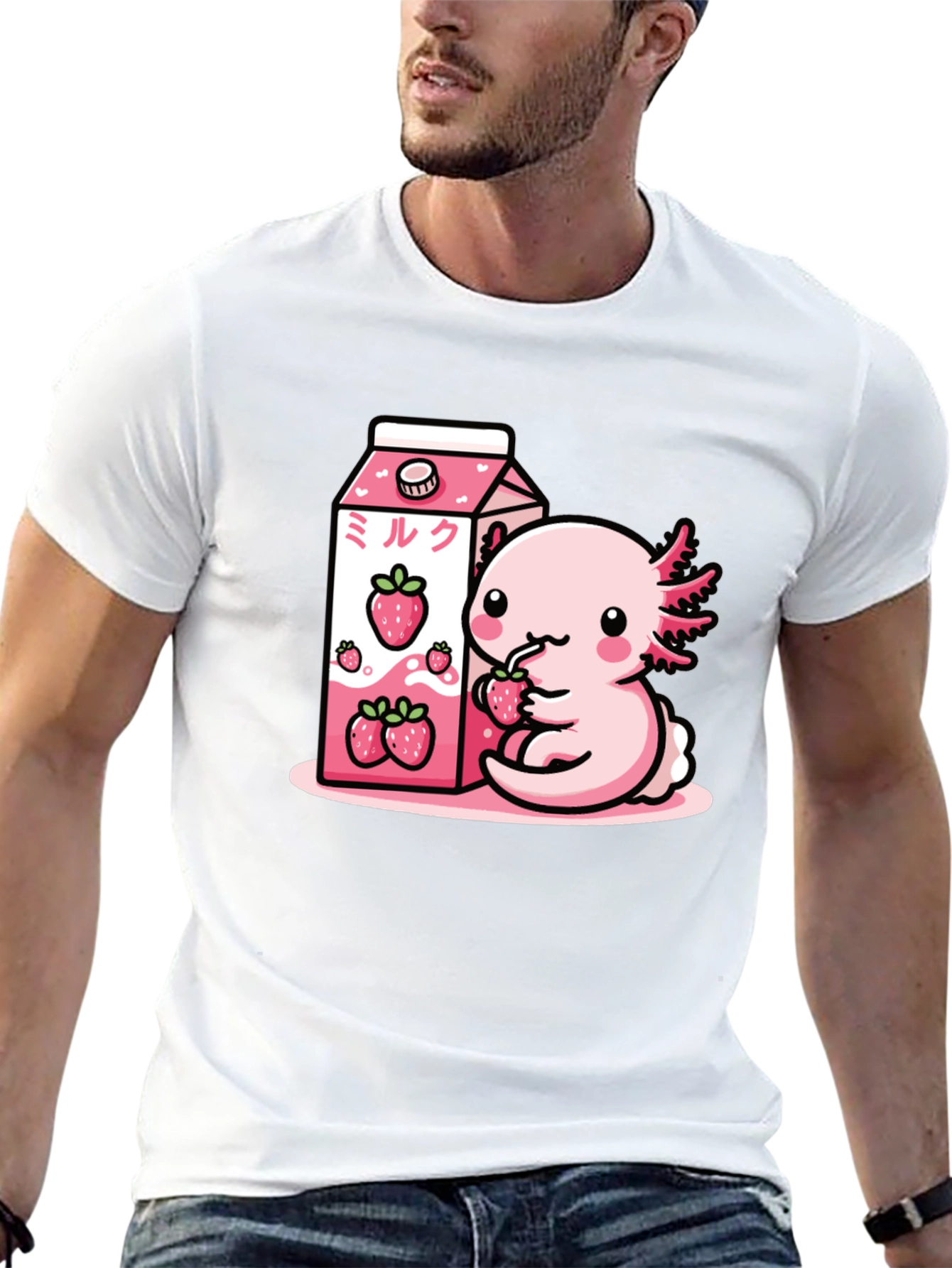 Axolotl & Strawberry Milk T-Shirt - Cute Kawaii Design