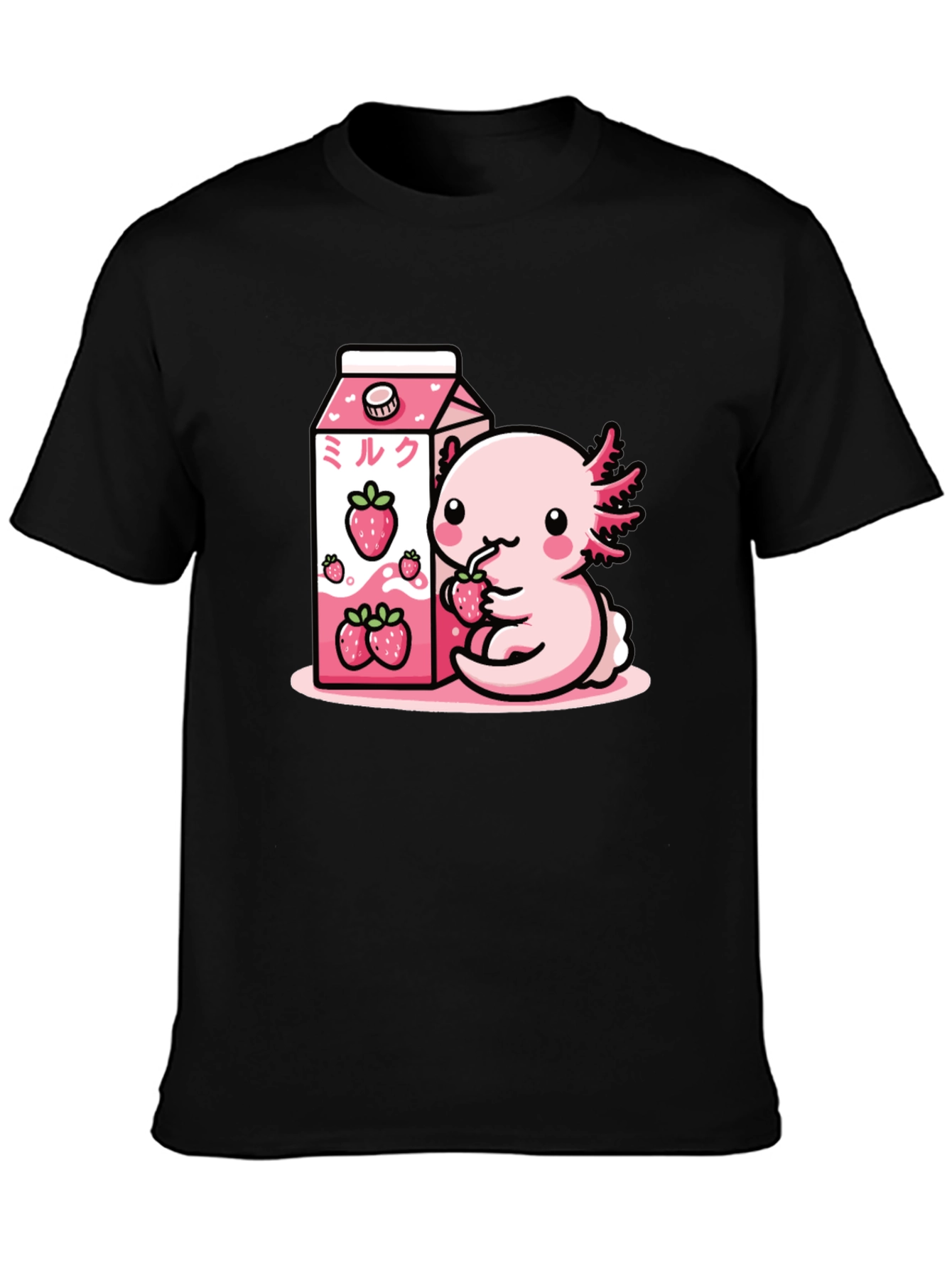 Axolotl & Strawberry Milk T-Shirt - Cute Kawaii Design