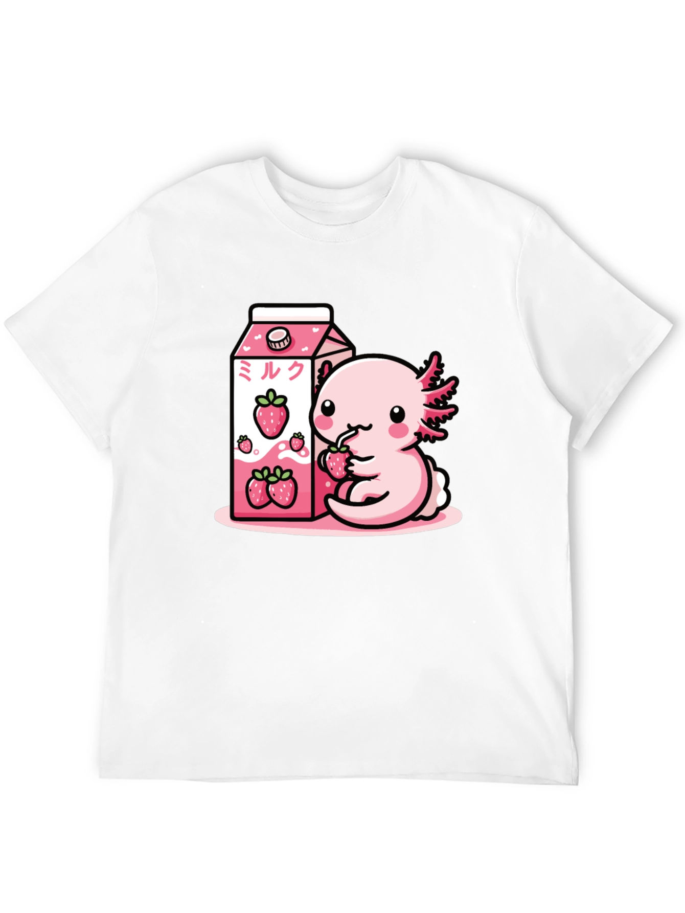 Axolotl & Strawberry Milk T-Shirt - Cute Kawaii Design