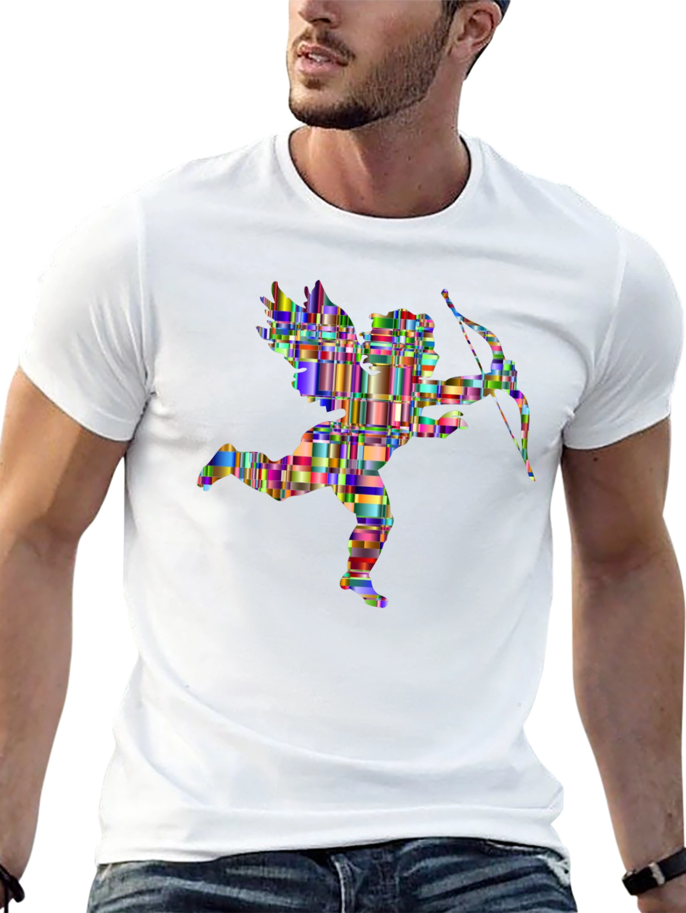 Abstract Cupid Graphic Tee - Stylish Black T-Shirt