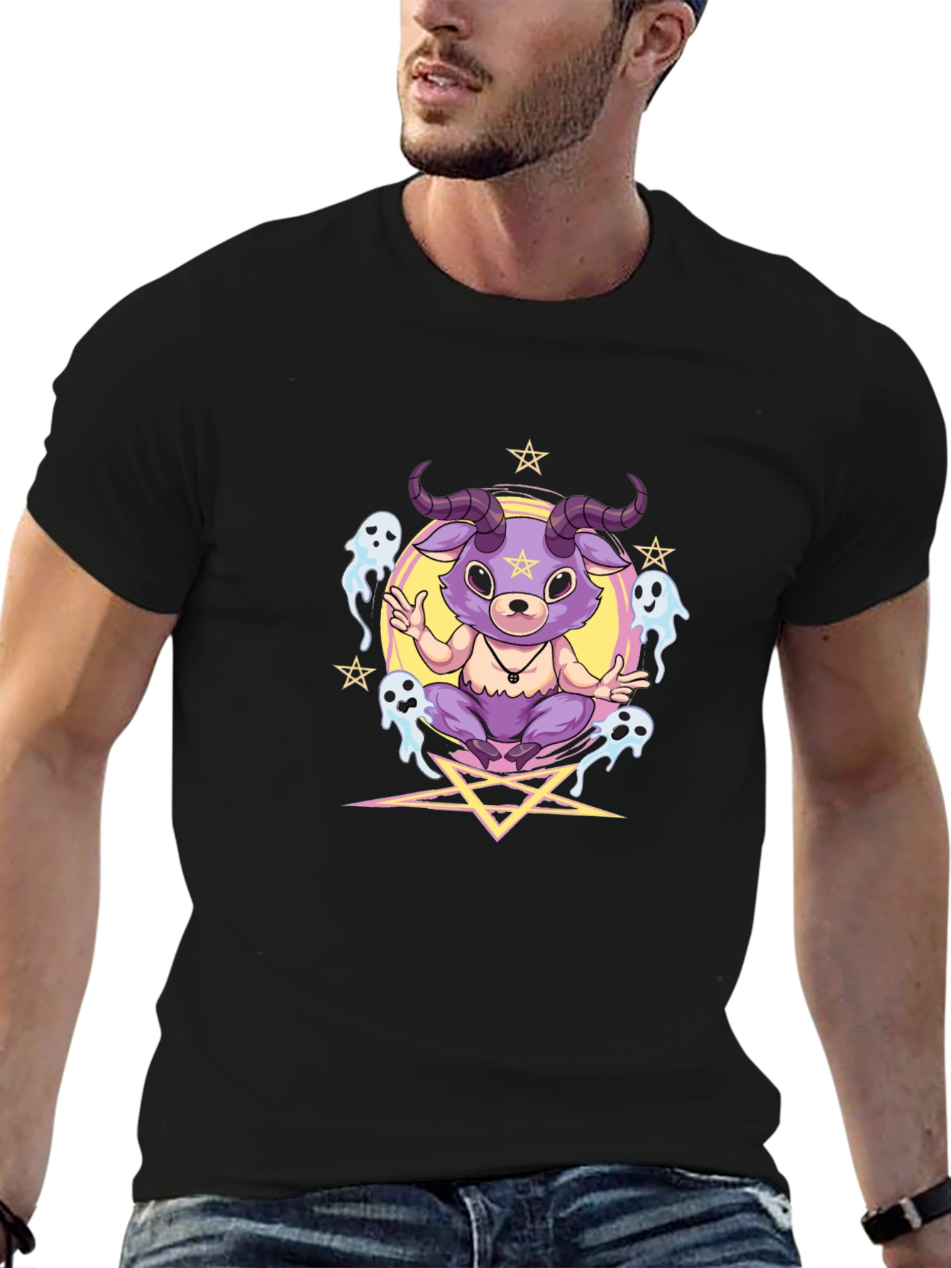 Cartoon Baphomet T-Shirt - Gothic Occult Style