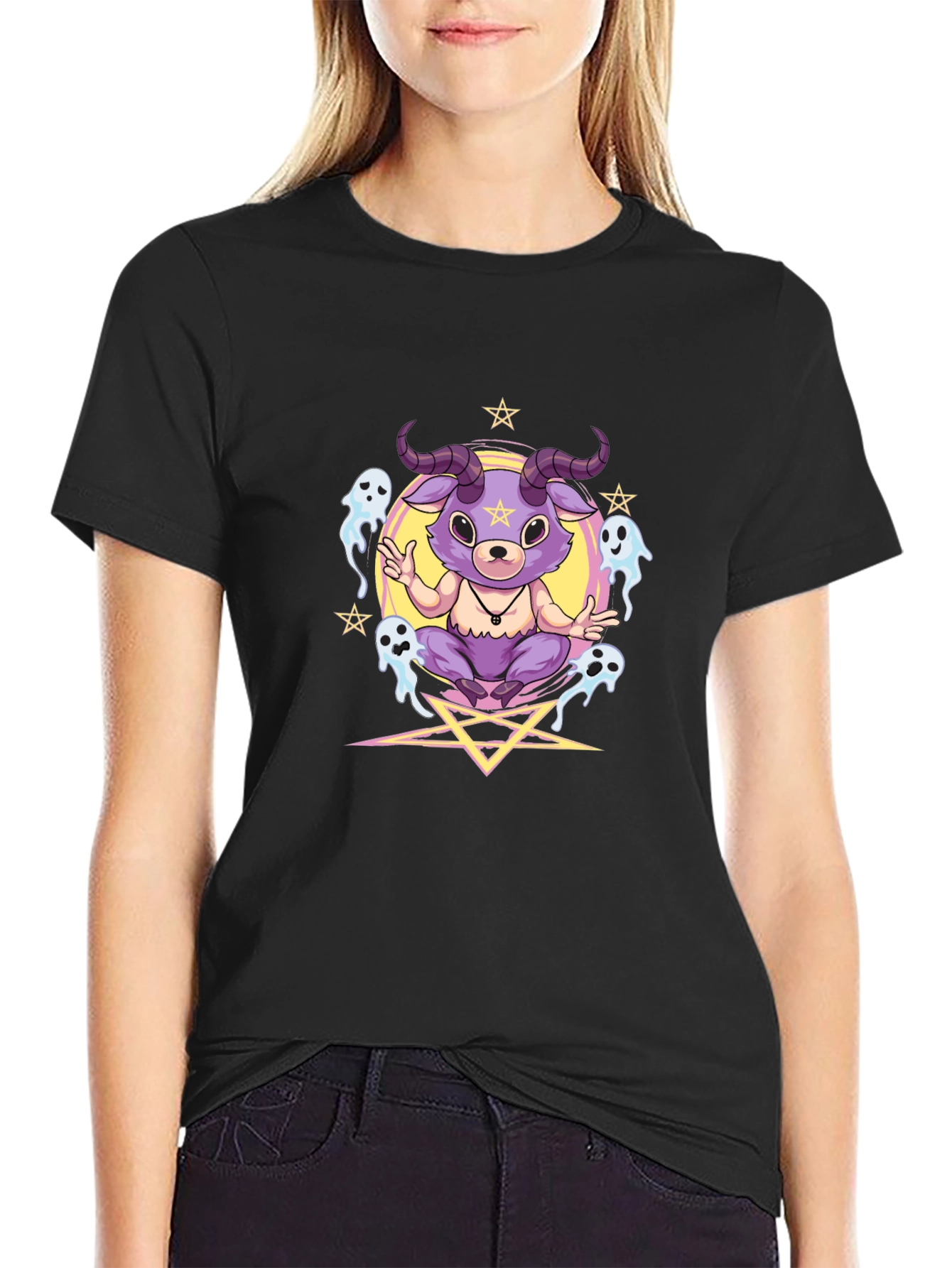 Cartoon Baphomet T-Shirt - Gothic Occult Style