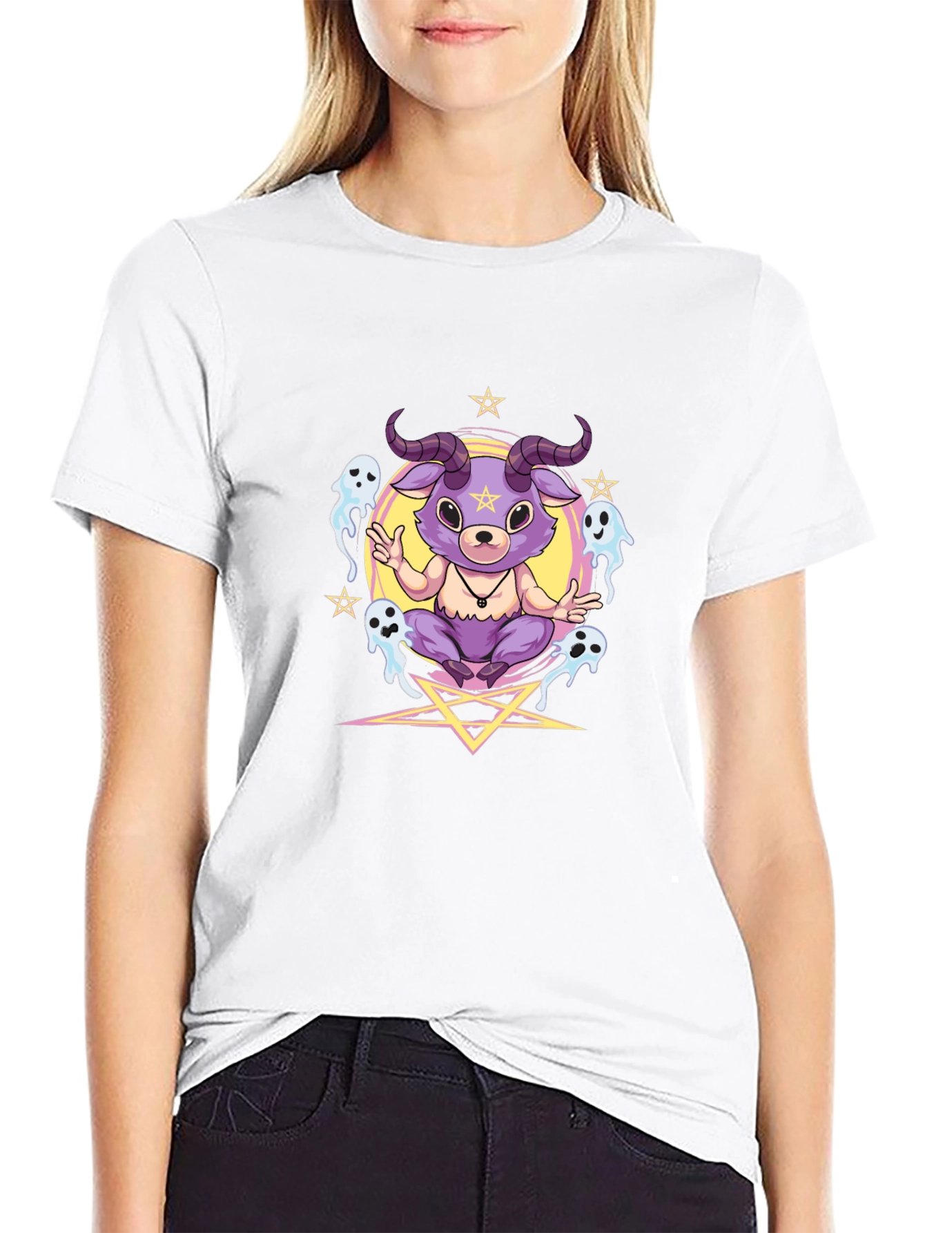 Cartoon Baphomet T-Shirt - Gothic Occult Style
