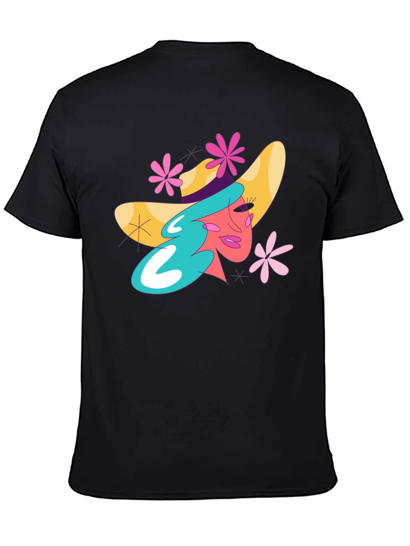 Whimsical Woman Graphic Tee - Trendy Black T-Shirt