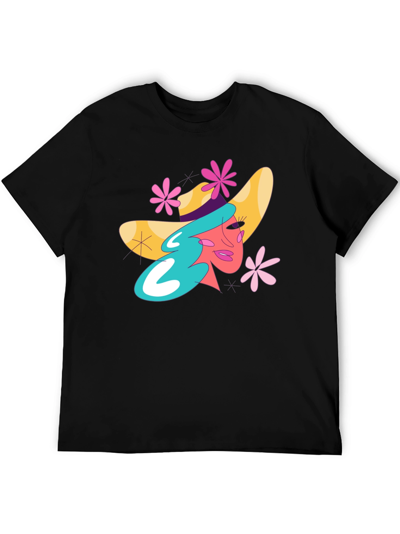 Whimsical Woman Graphic Tee - Trendy Black T-Shirt