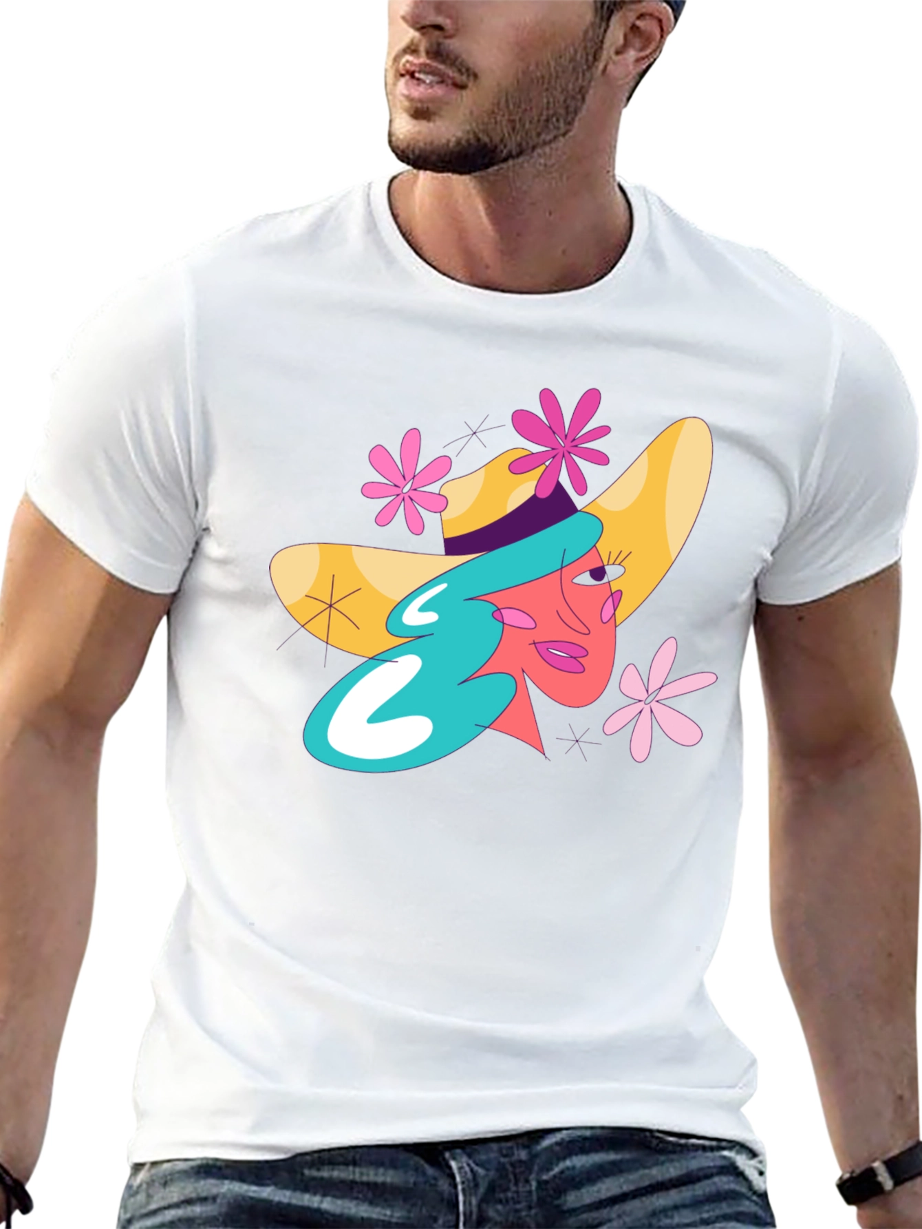 Whimsical Woman Graphic Tee - Trendy Black T-Shirt