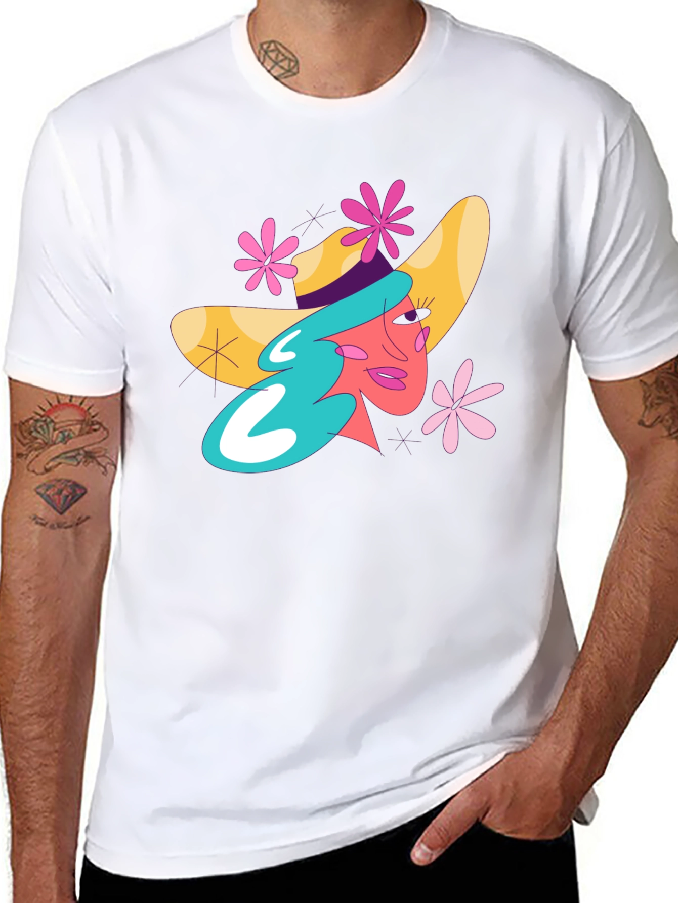 Whimsical Woman Graphic Tee - Trendy Black T-Shirt