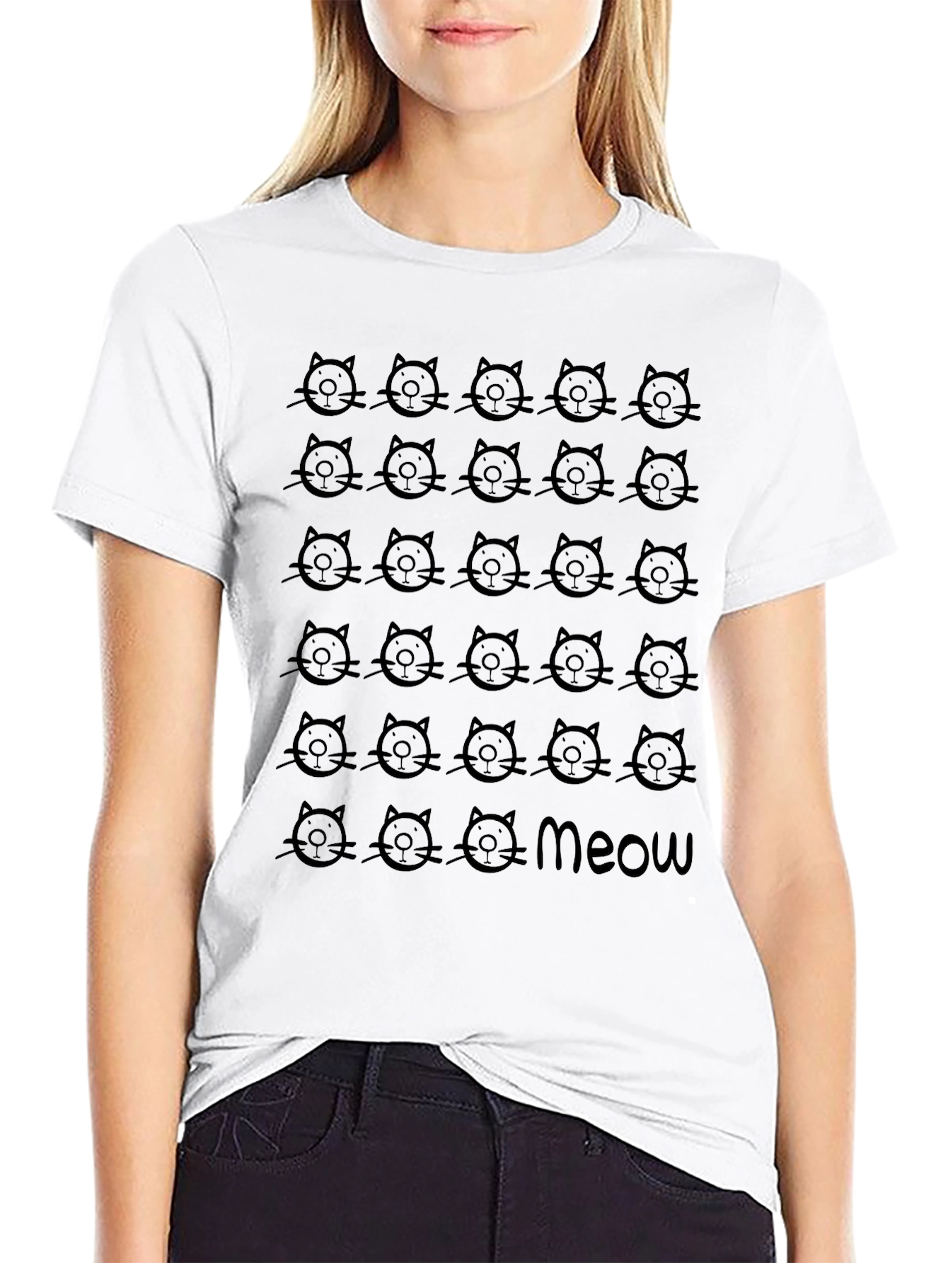 Meow Cat Pattern T-Shirt - Stylish Casual Tee
