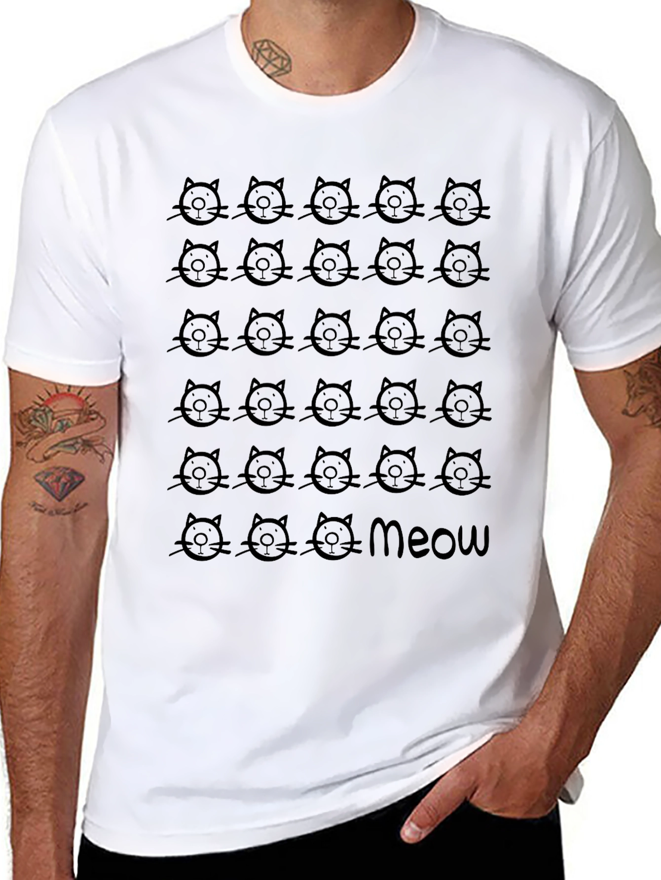 Meow Cat Pattern T-Shirt - Stylish Casual Tee