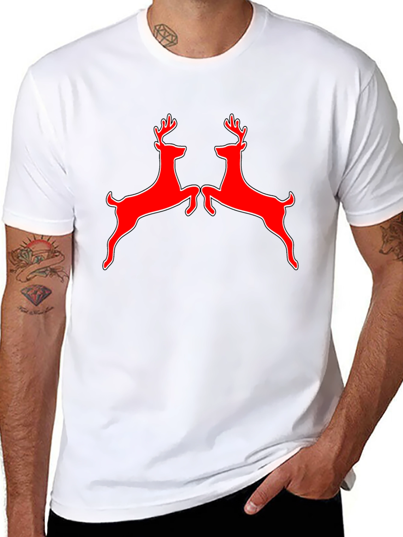 Red Deer Graphic Tee - Black Cotton Shirt